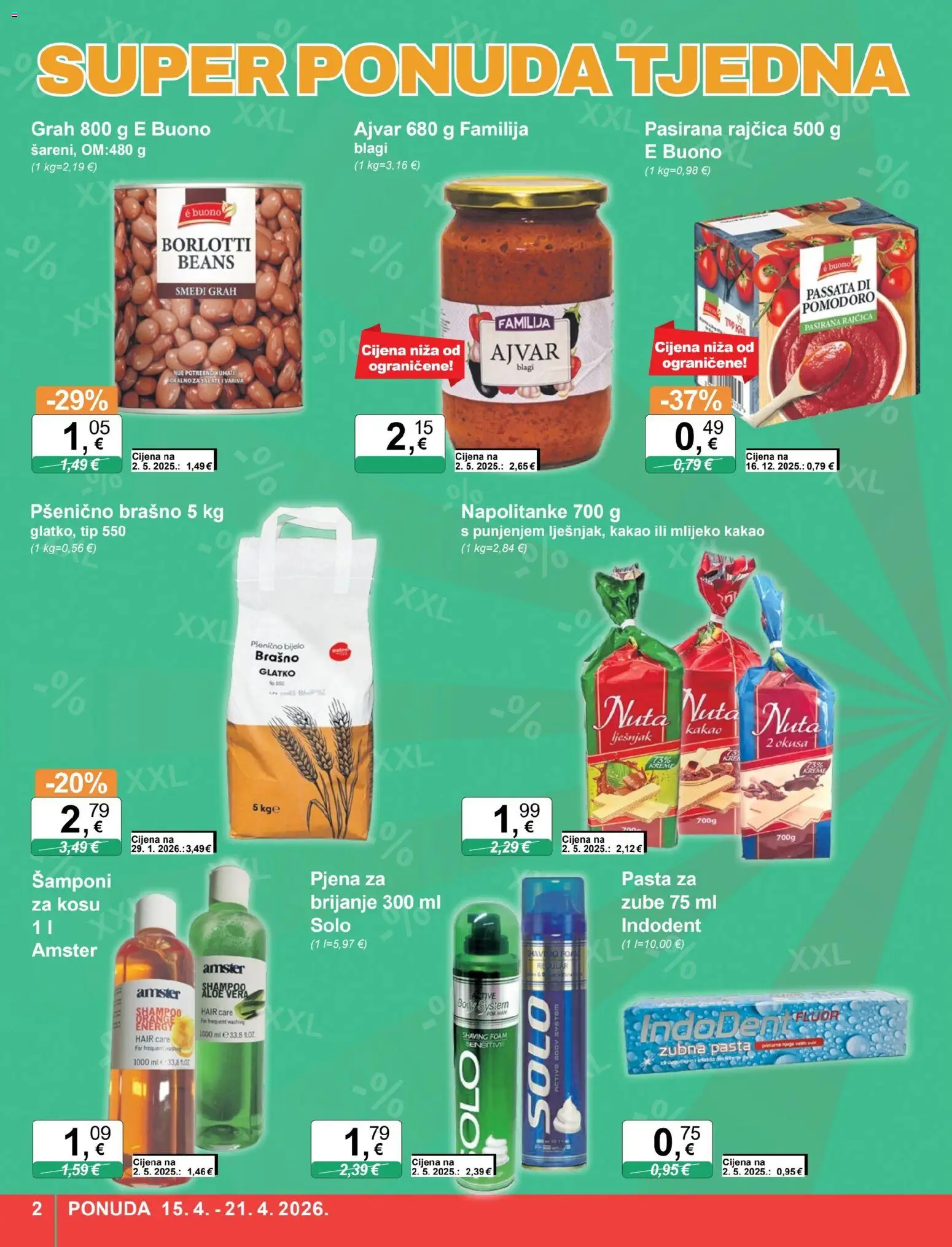 KTC katalog | vrijedi od 15.04.2026 | Stranica: 2 | Proizvodi: Mlijeko, Pasirana rajčica, Brašno, Pasta