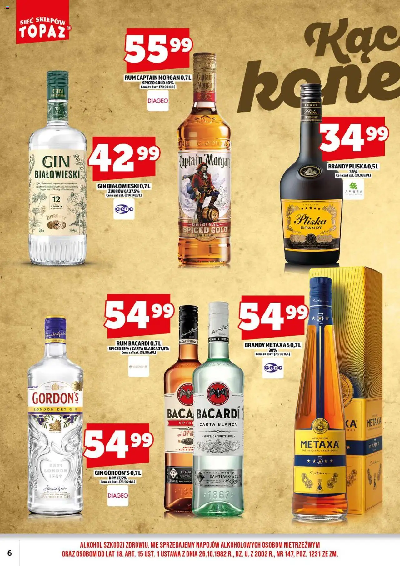 Topaz Gazetka alkoholowa od 18.08.2025 | Strona: 8 | Produkty: Gin Gordon's, Żubrówka, Bacardi spiced, Gin