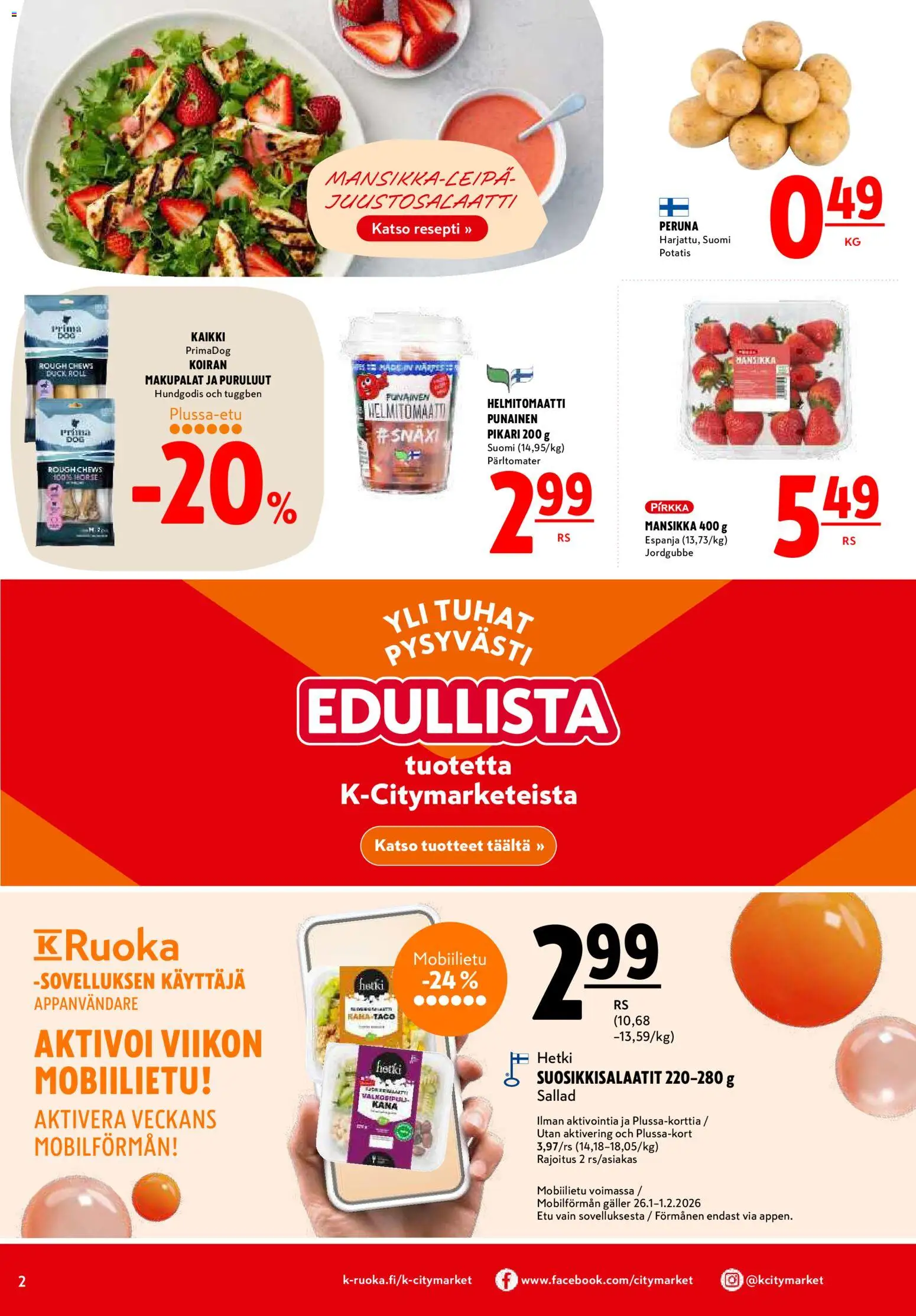 K-Citymarket tarjoukset – voimassa 29.11.2026 alkaen | Sivu: 2 | Tuotteet: Kana, Peruna, Helmitomaatti