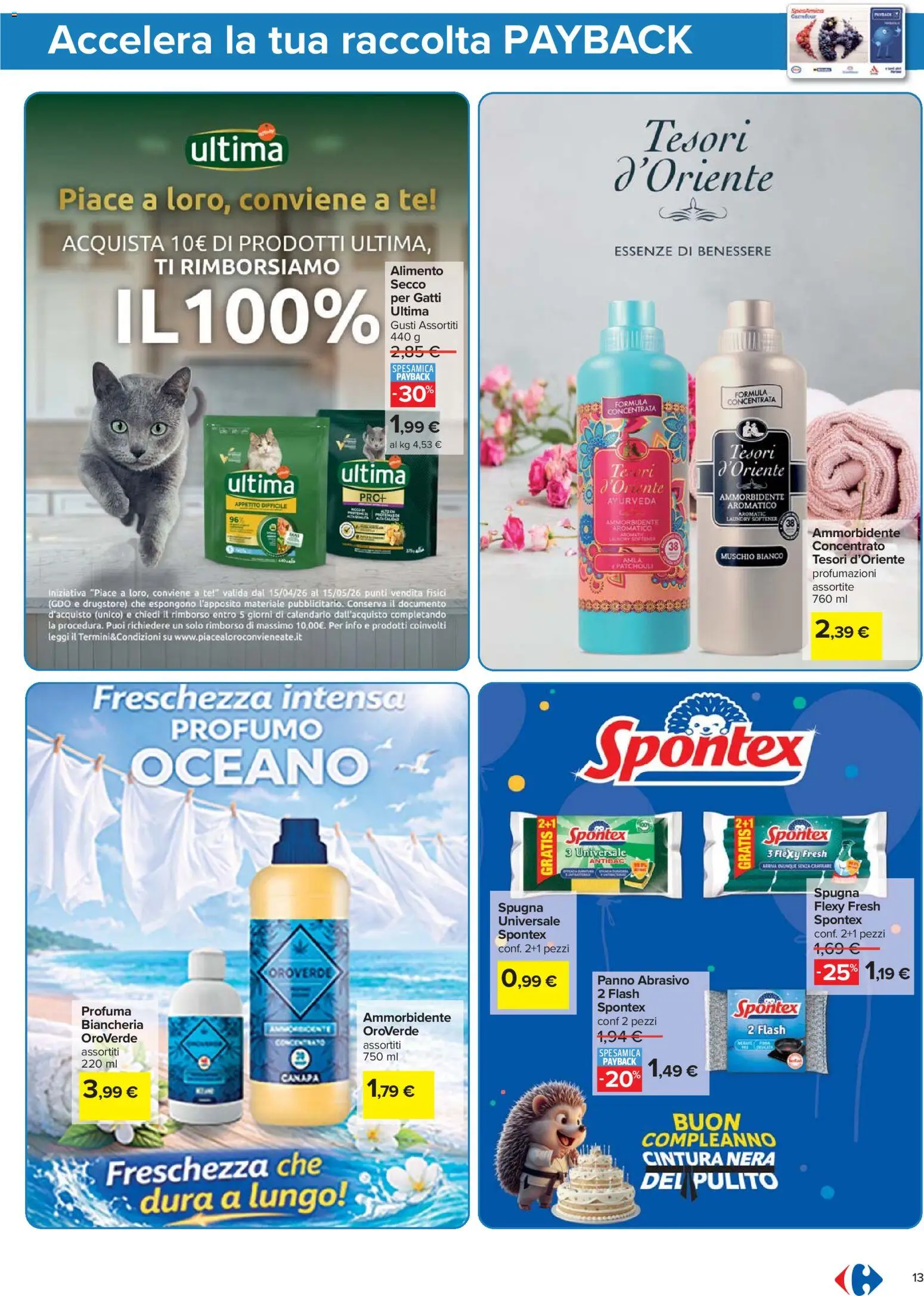Volantino Carrefour del 21.04.2026 | Pagina: 13 | Prodotti: Spugna, Ammorbidente, Tè, Profumo