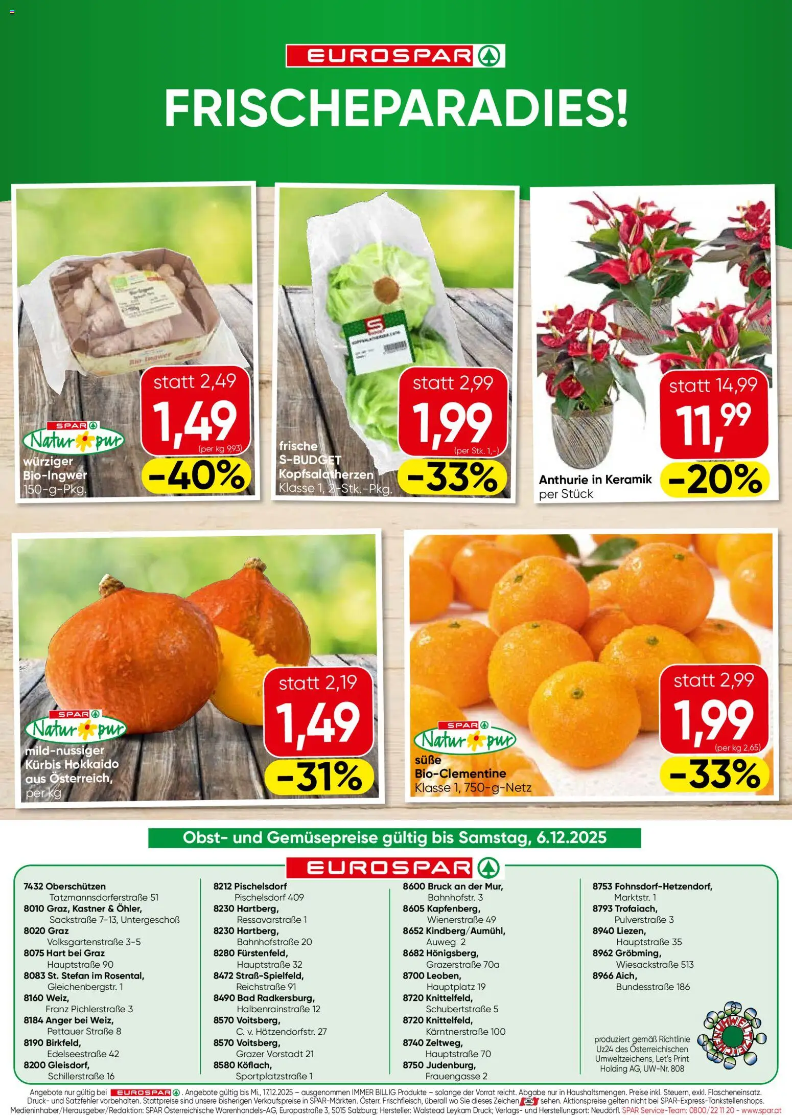 Eurospar Flugblatt - Steiermark gültig ab 04.12.2025 | Seite: 16 | Produkte: Obst, Kürbis, Bad
