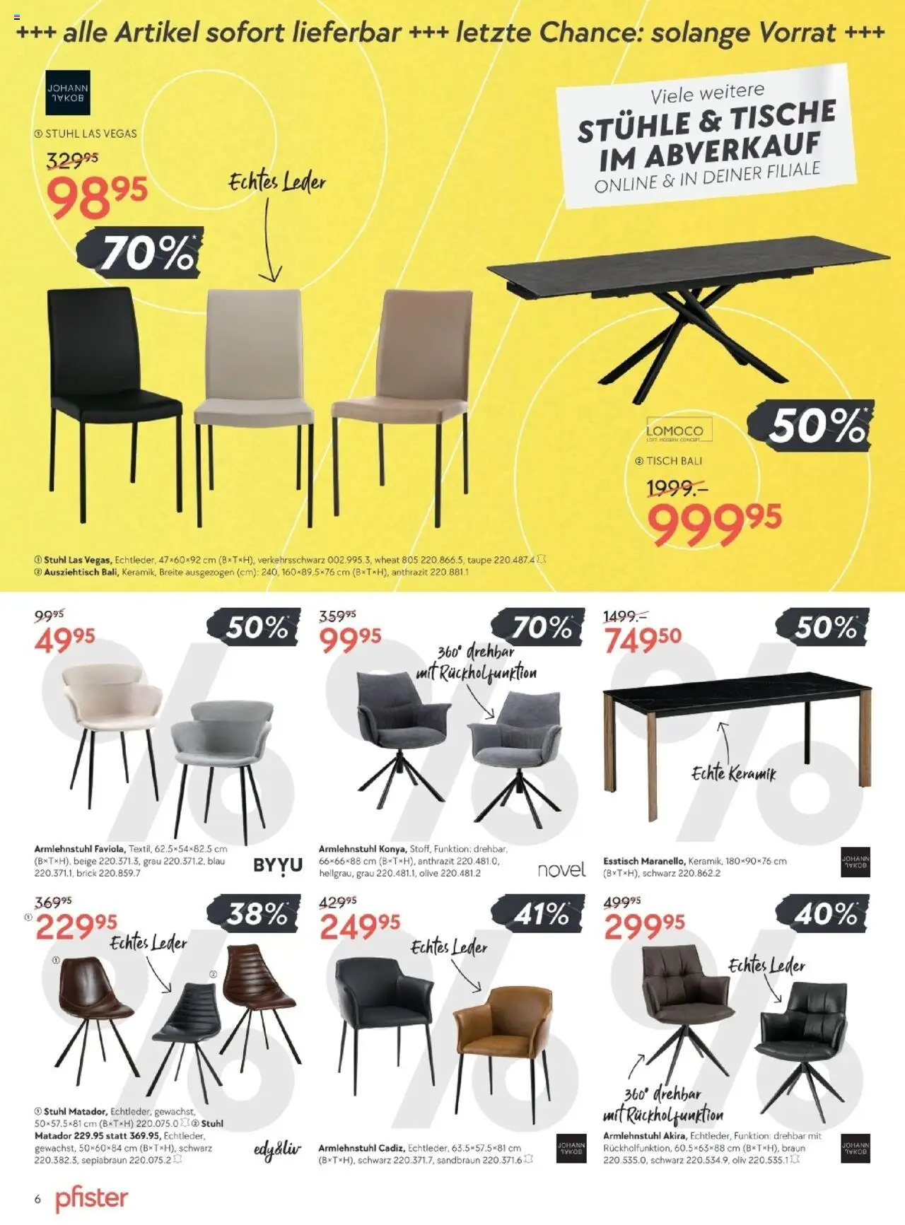 Pfister Aktionen ab 12.08.2025 | Seite: 6 | Produkte: Tisch, Stuhl, Esstisch