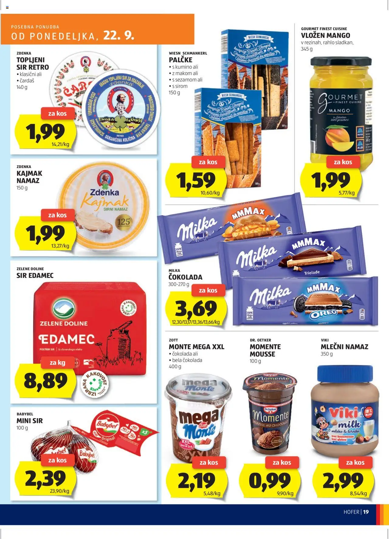 Hofer SI katalog | vrijedi od 18.09.2025 | Stranica: 19 | Proizvodi: Sir, Čokolada, Milka, Namaz