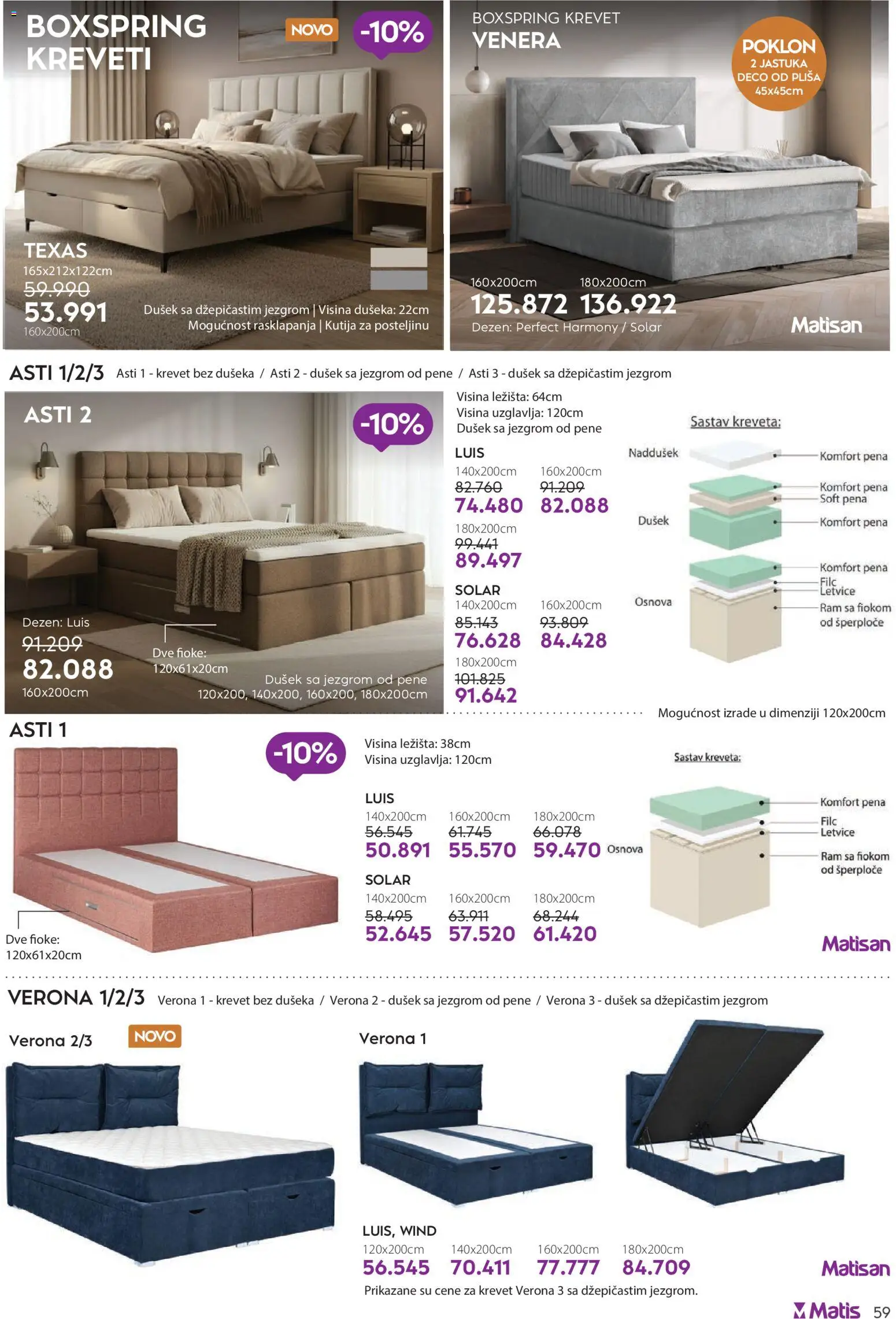 Matis katalog - važi od 01.01.2026 | Strana: 59 | Proizvode: Krevet, Dušek, Kutija