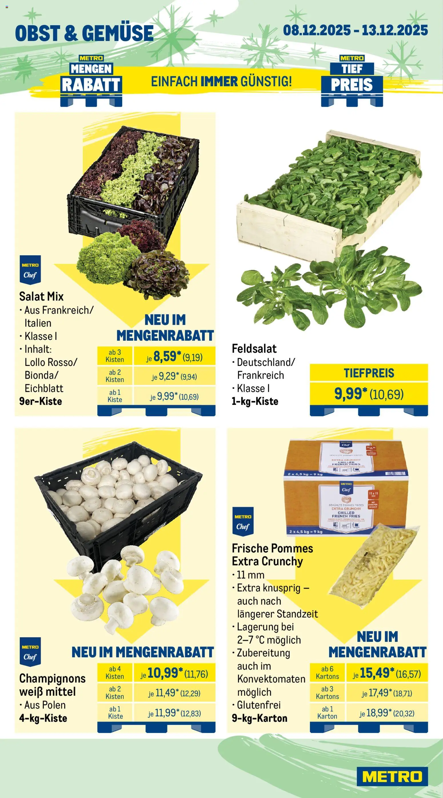 Metro Wochen-Angebote Gastro – gültig ab 08.12.2025 | Seite: 9 | Produkte: Pommes frites, Gemüse, Obst, Salat