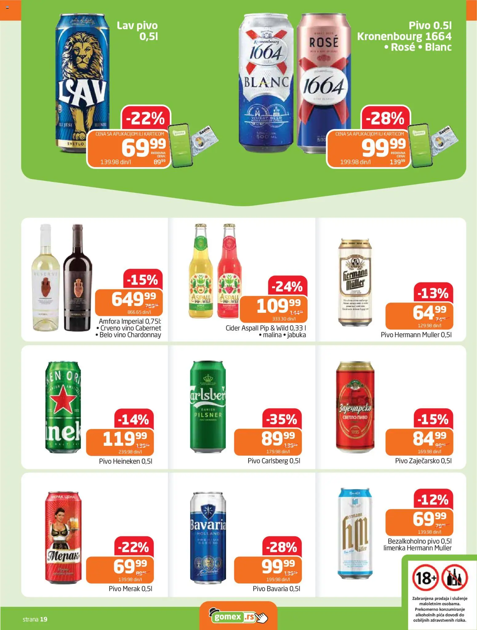 Gomex katalog - važi od 15.04.2026 | Strana: 19 | Proizvode: Heineken, Chardonnay, Cider, Malina