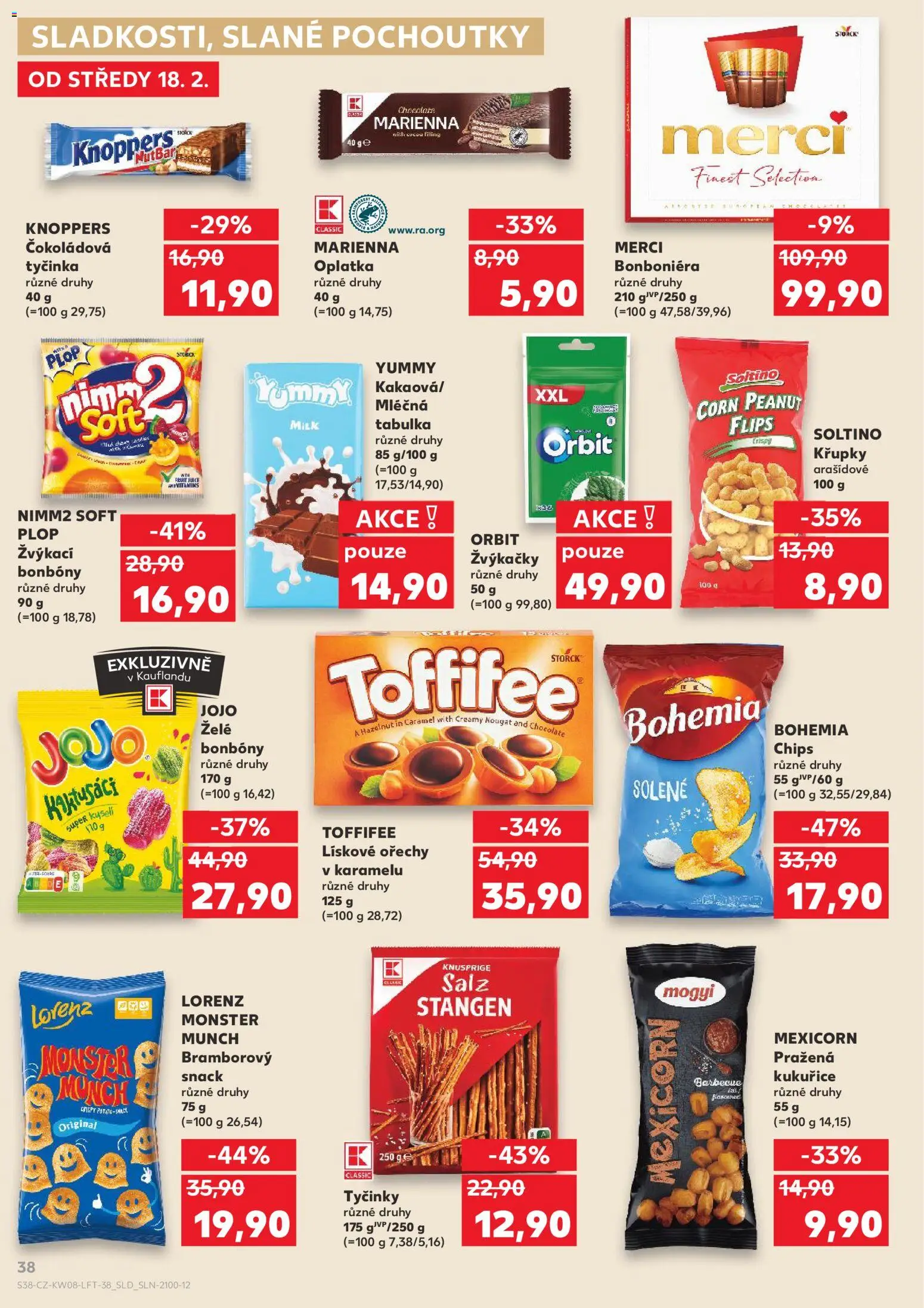 Kaufland leták - Plzeň od 18.02.2026 | Strana: 38 | Produkty: Monster, Finest, Toffifee, Tyčinky