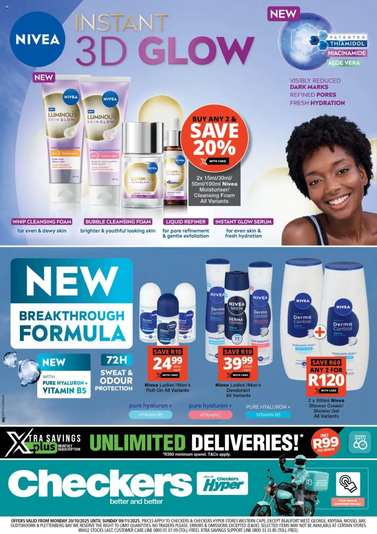 New Checkers catalogue – valid from 20.10.2025 | Page: 1 | Products: Globe, Shower, Shower gel, Deodorant