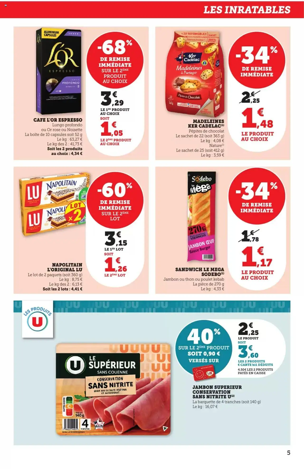  | Page: 5 | Produits: Noisette, Pépites de chocolat, Sandwich, Thon