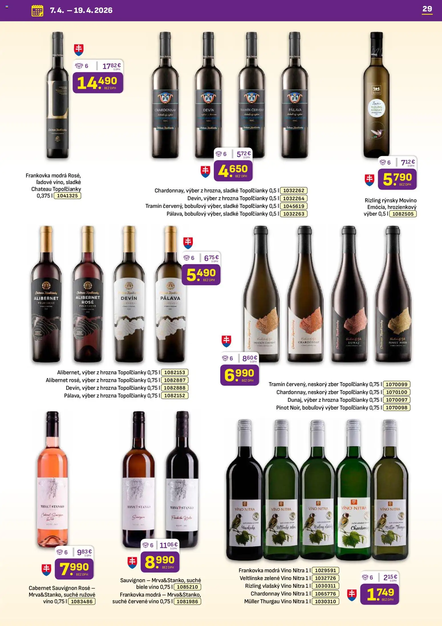 Nové Libex akcie – leták je platný od 07.04.2026 | Strana: 29 | Produkty: Biele víno, Víno, Červené víno