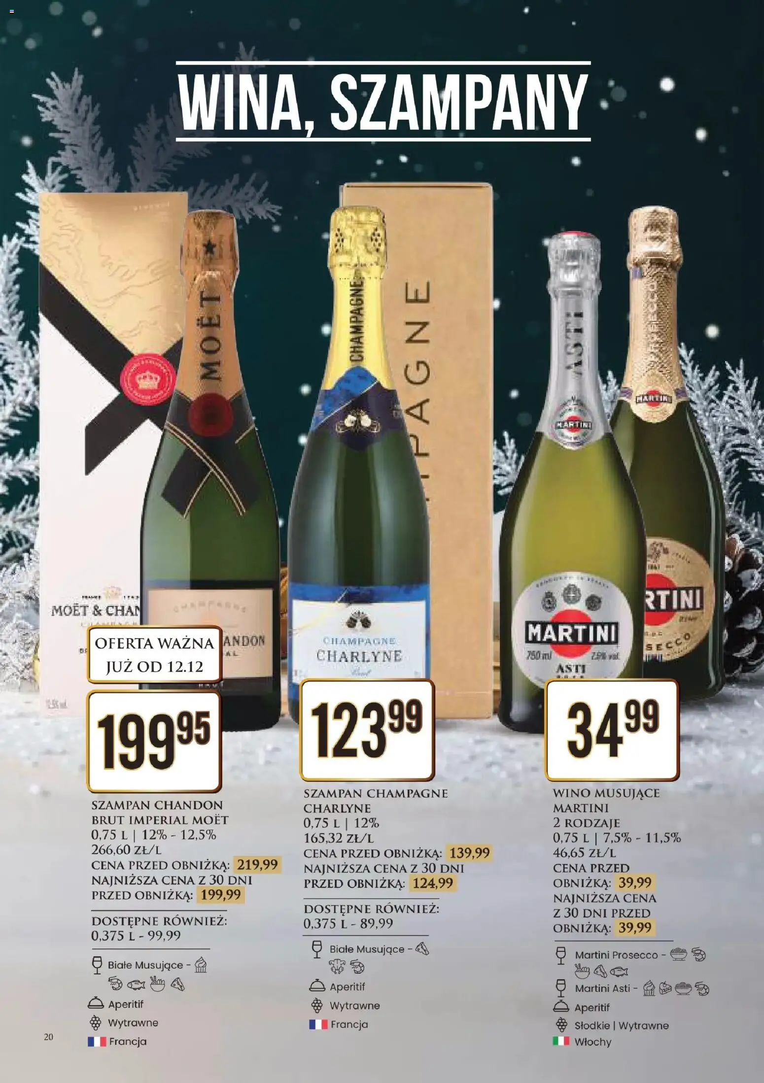 Dino Gazetka alkoholowa od 12.12.2025 | Strona: 20 | Produkty: Martini, Moet, Champagne, Wino