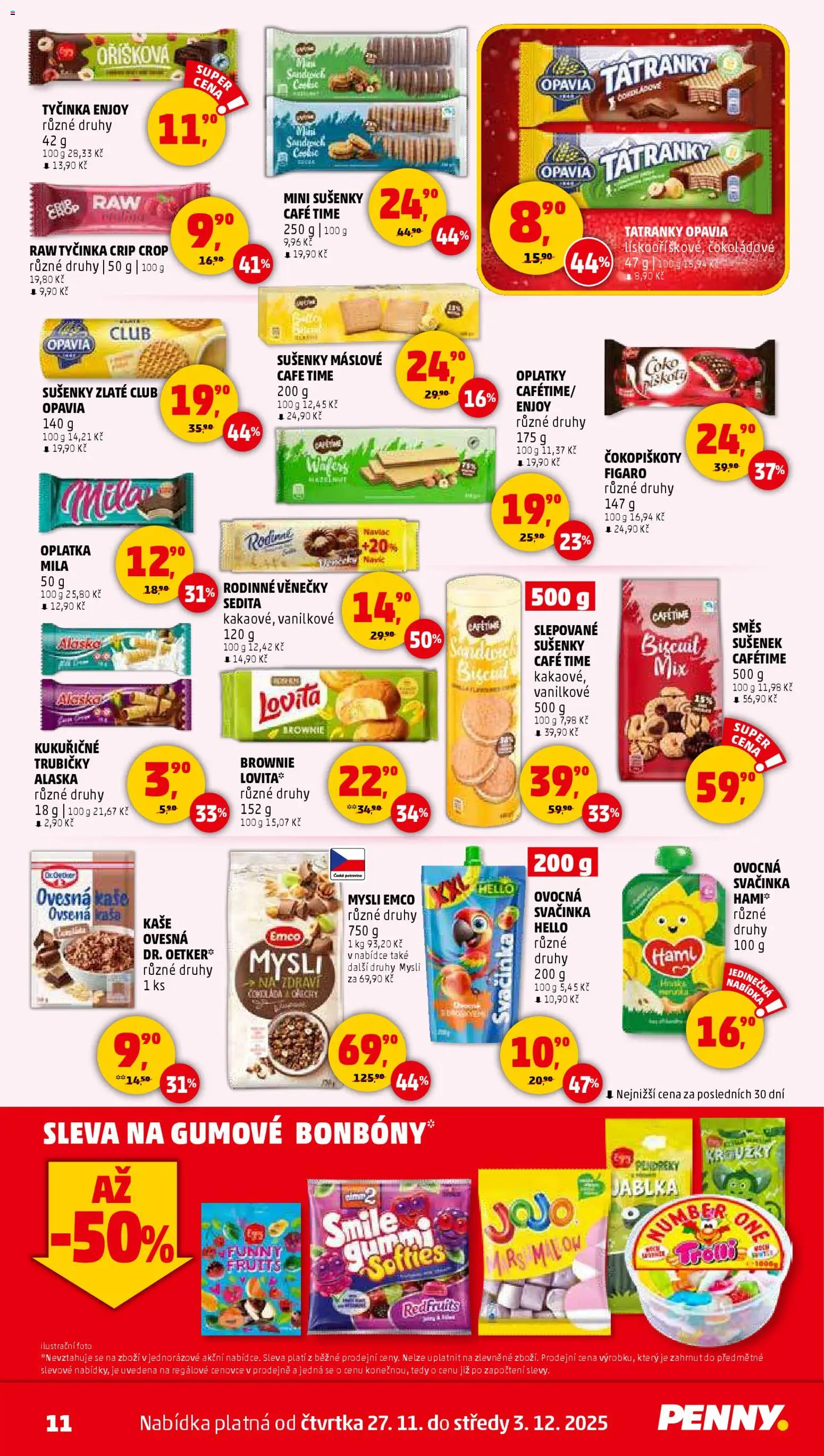 Penny Market leták - Čtvrtečník od 27.11.2025 | Strana: 11 | Produkty: Tatranky, Jablka, Mila, Mysli