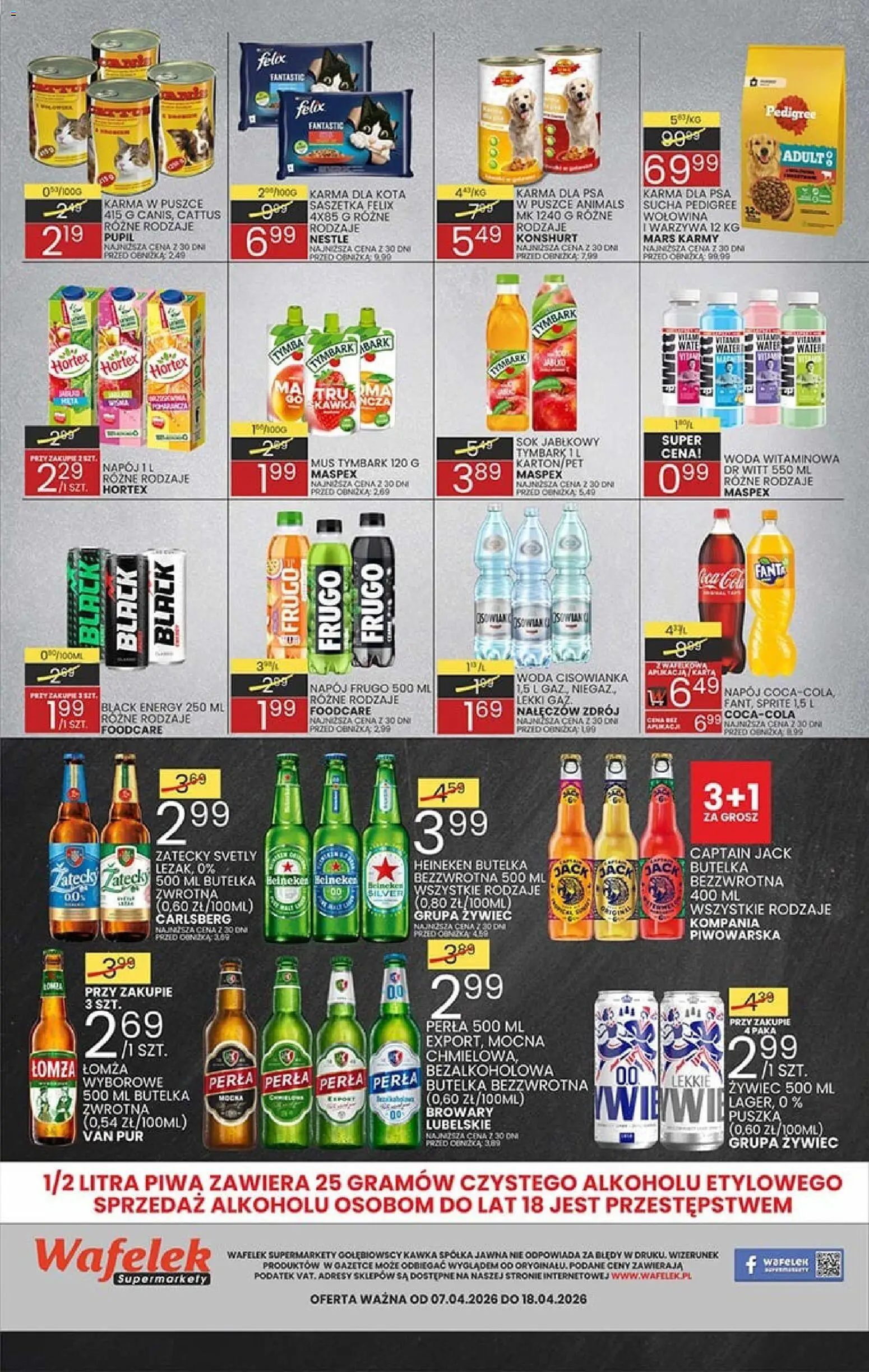Wafelek - Gazetka od 07.04.2026 | Strona: 8 | Produkty: Pedigree, Karma dla kota, Sok, Heineken
