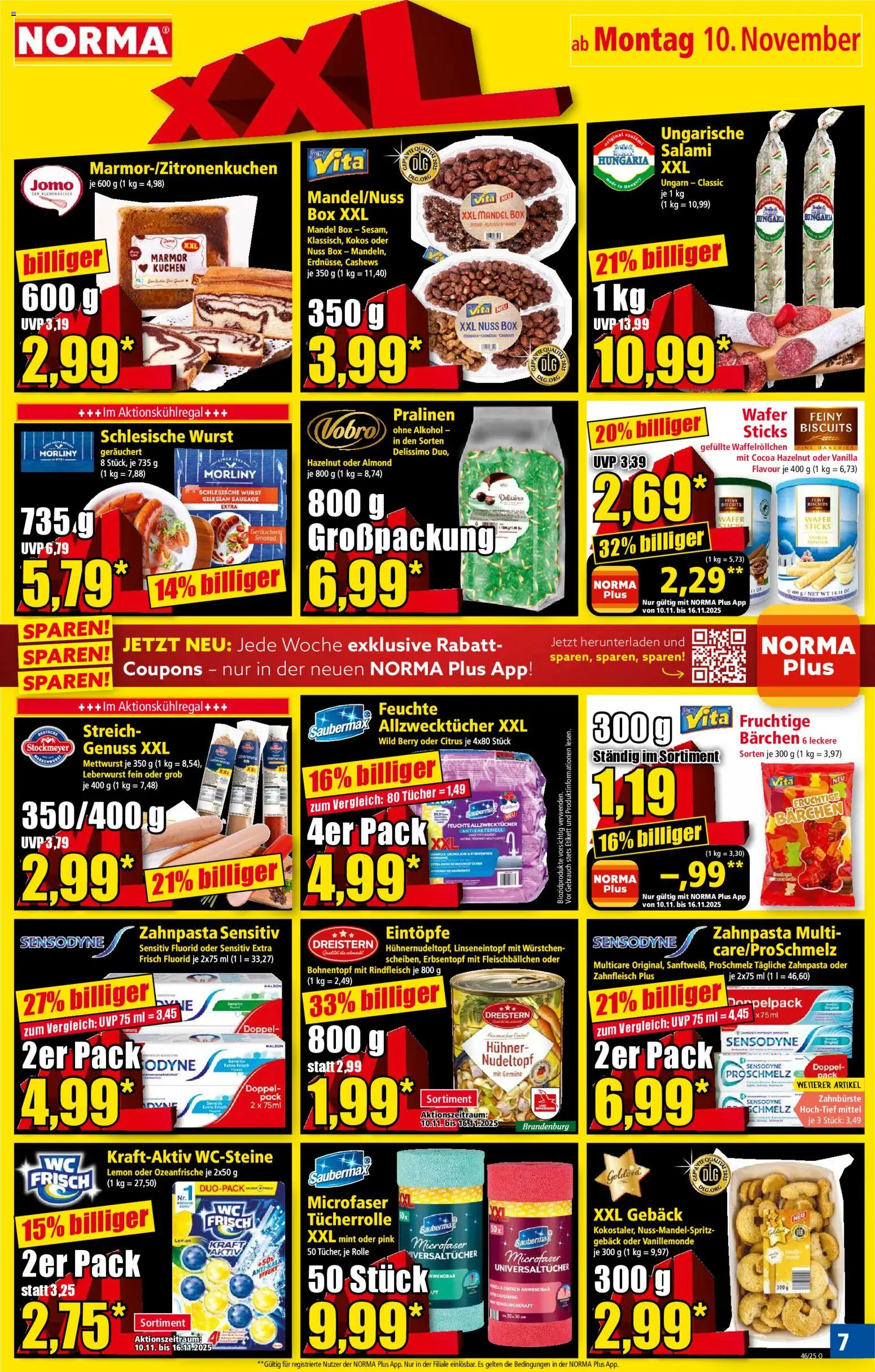 Norma Prospekt 	 – gültig ab 10.11.2025 | Seite: 7 | Produkte: Box, Zahnpasta, Wurst, Salami