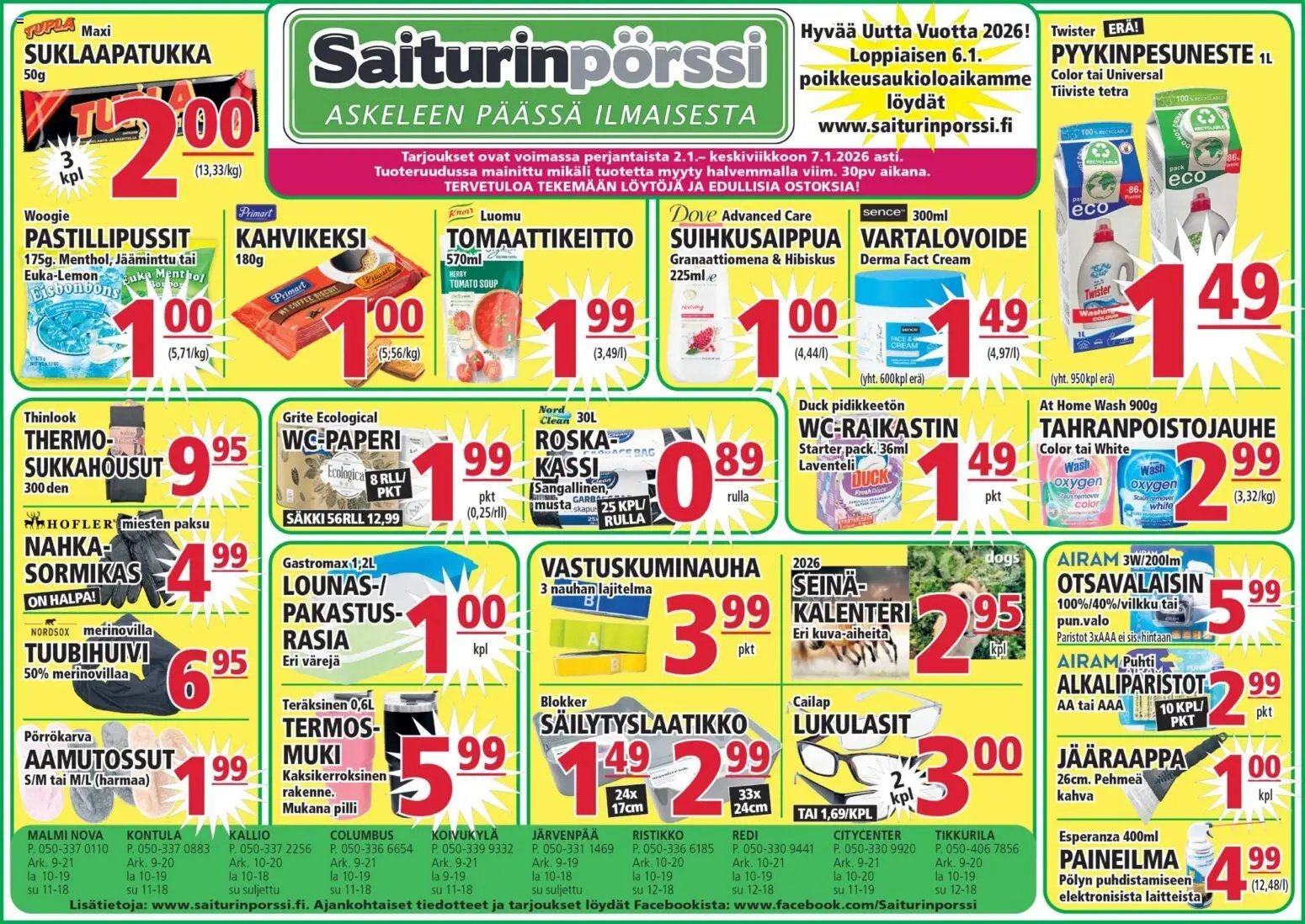 Saiturinpörssi tarjoukset – voimassa 02.01.2026 alkaen | Sivu: 1 | Tuotteet: Kalenteri, Muki, Paristot, Granaattiomena