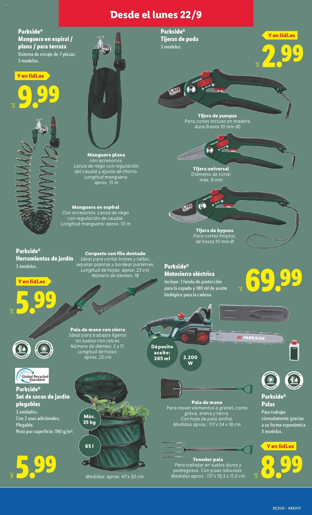 Lidl folleto de bazar │ válido desde el 22.09.2025 | Página: 15 | Productos: Motosierra, Aceite, Funda, Peso