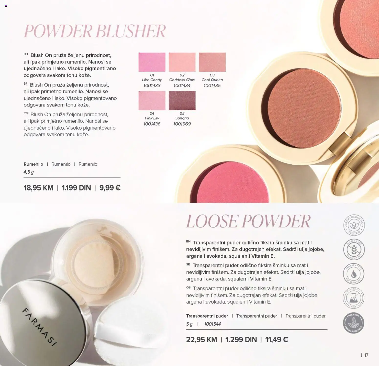 Farmasi katalog - važi od 01.01.2026 | Strana: 17 | Proizvode: Puder, Rumenilo, Candy
