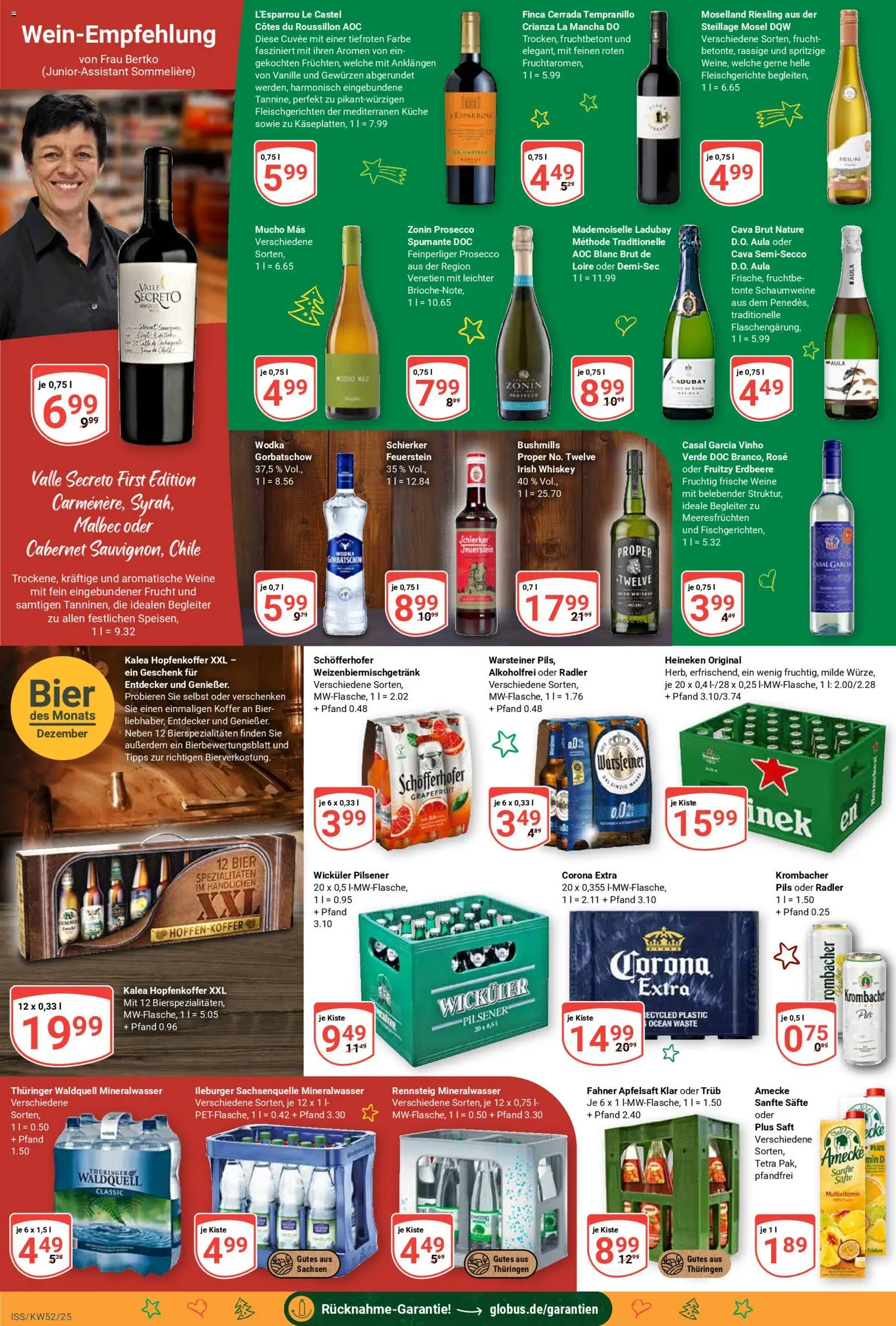 Globus Prospekt 	 – gültig ab 22.12.2025 | Seite: 16 | Produkte: Prosecco, Krombacher, Saft, Wodka