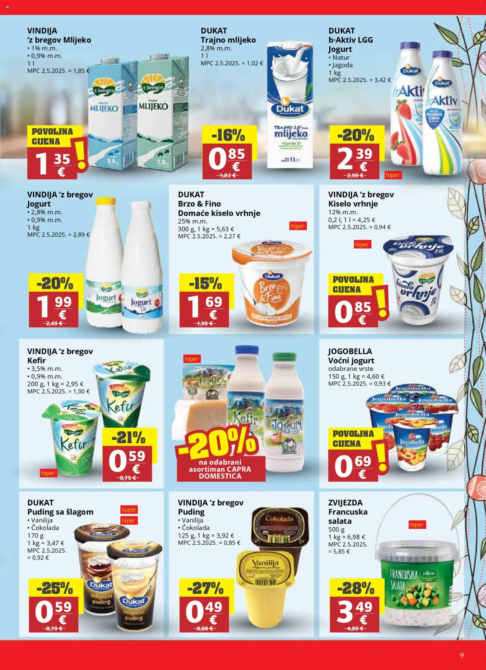 Ribola katalog | vrijedi od 25.03.2026 | Stranica: 9 | Proizvodi: Voćni jogurt, Kiselo vrhnje, Salata, Kefir