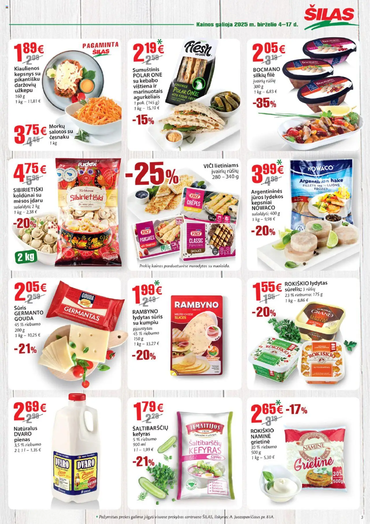 Šilas leidinys│galioja nuo 04.06.2025 | Puslapis: 3 | Prekių: Salotos, Sumuštinis, Pienas, Sūris