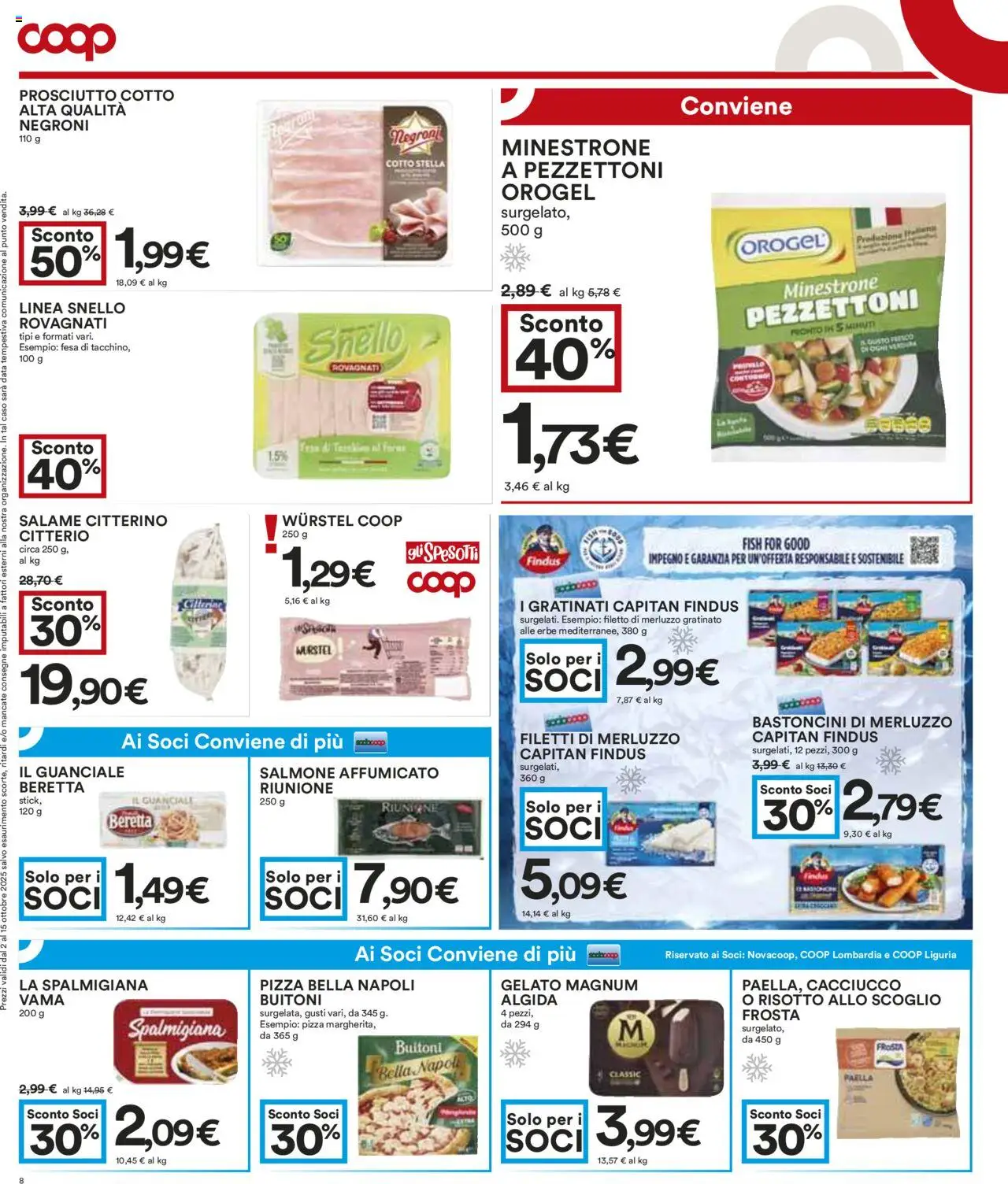 Volantino COOP del 02.10.2025 | Pagina: 8 | Prodotti: Salmone affumicato, Prosciutto Cotto, Merluzzo, Data