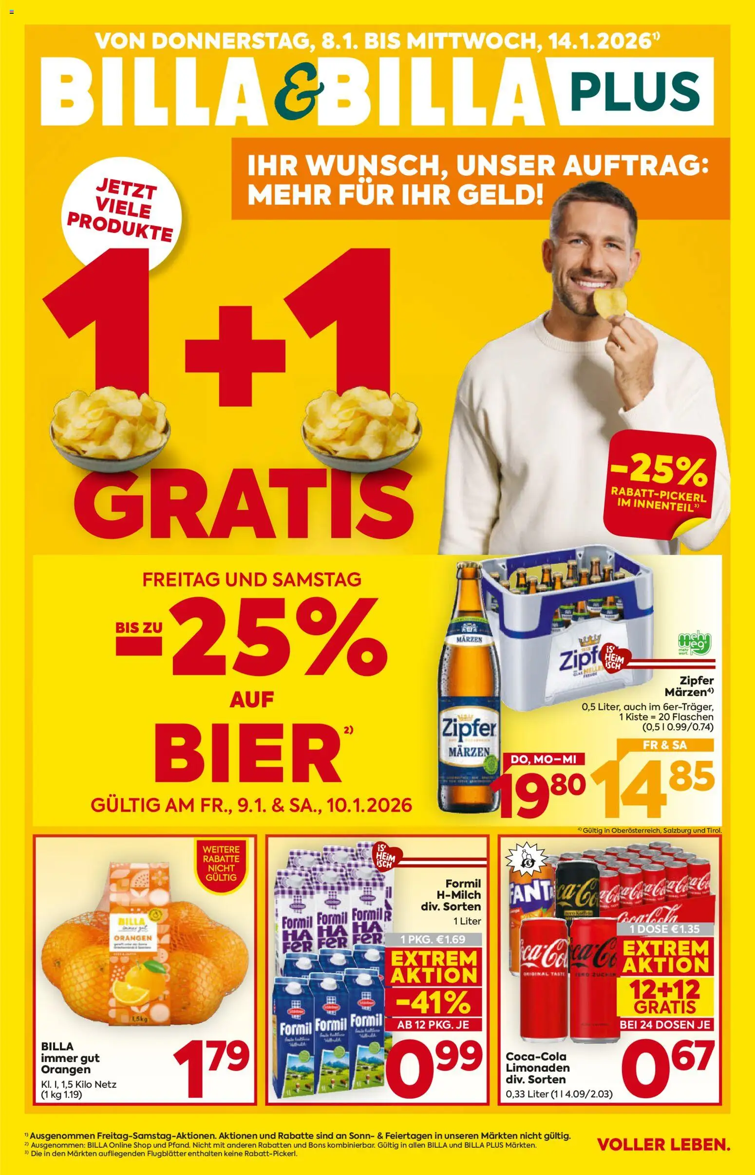 Billa Flugblatt - Oberösterreich gültig ab 08.01.2026 | Seite: 1 | Produkte: Bier, Orangen
