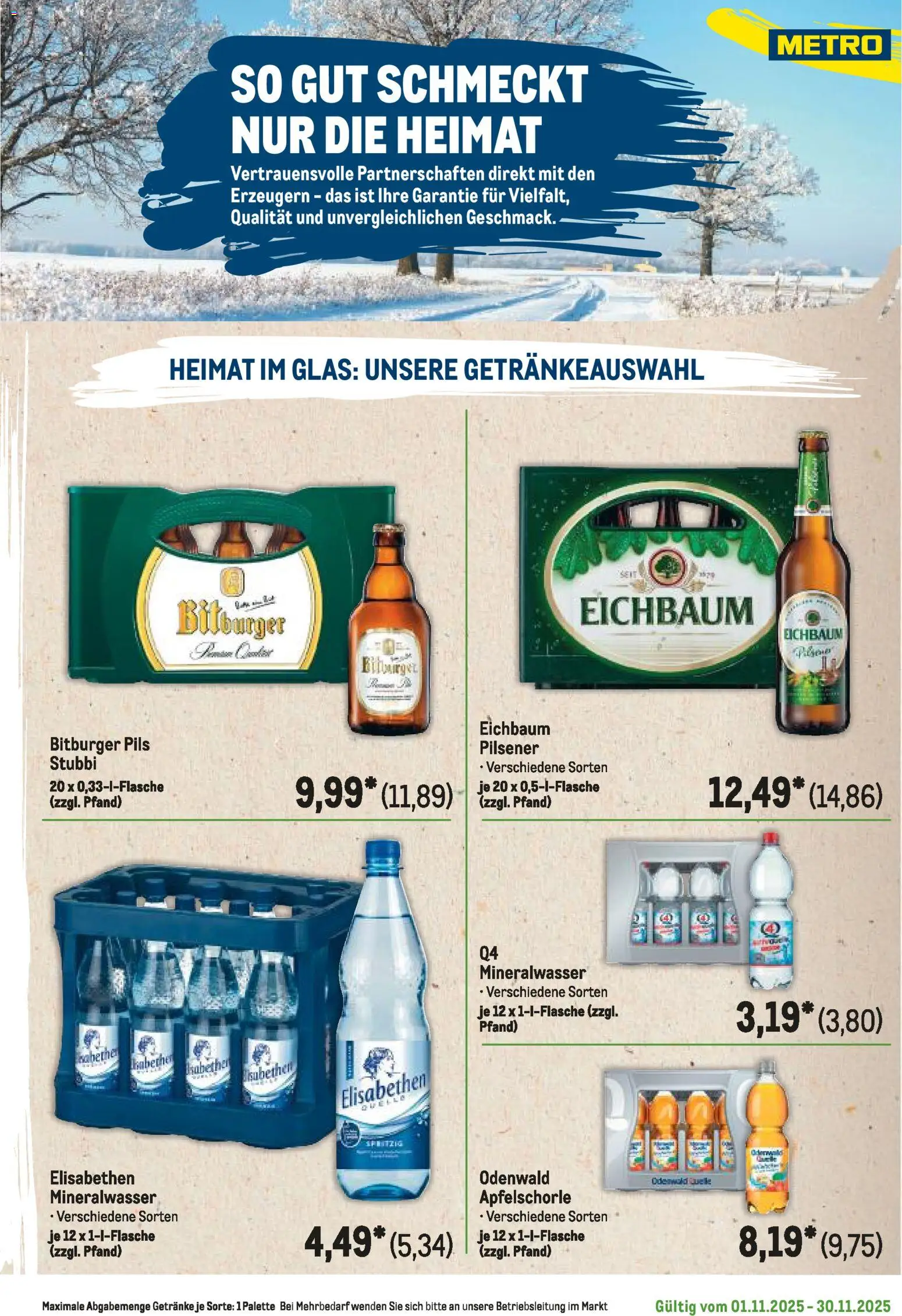 Metro Regionaler Flyer – gültig ab 01.11.2025 | Seite: 95 | Produkte: Bitburger, Pils, Mineralwasser