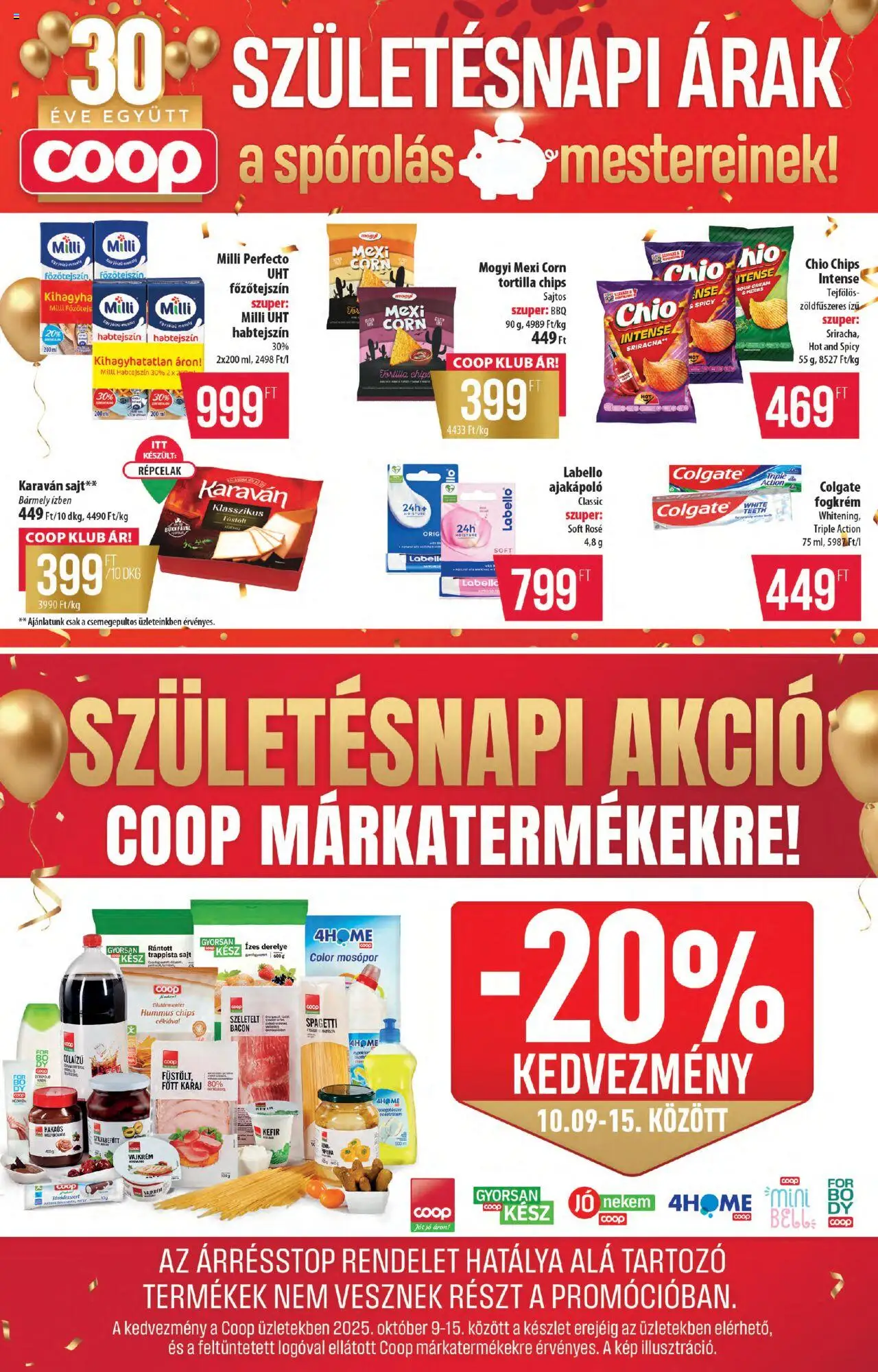 COOP akciós ujság - amely érvényes a következő dátumtól: 09.10.2025 | Oldal: 2 | Termékek: Chips, Kefir, Főzőtejszín, Mosópor