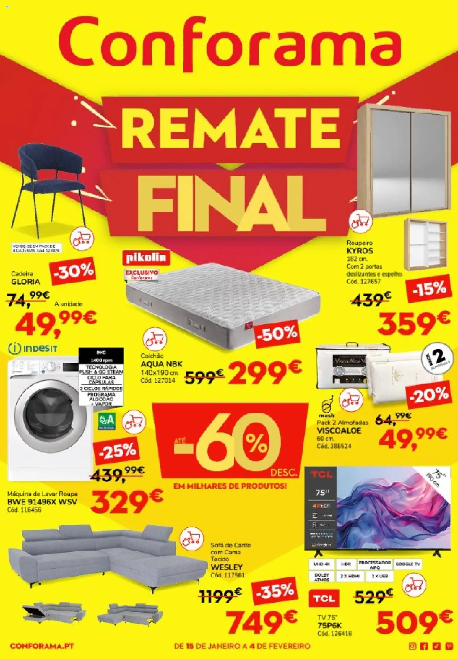 Conforama folheto │ válido de 15.01.2026 | Página: 1 | Produtos: Portas, Cama, Colchão, Sofá