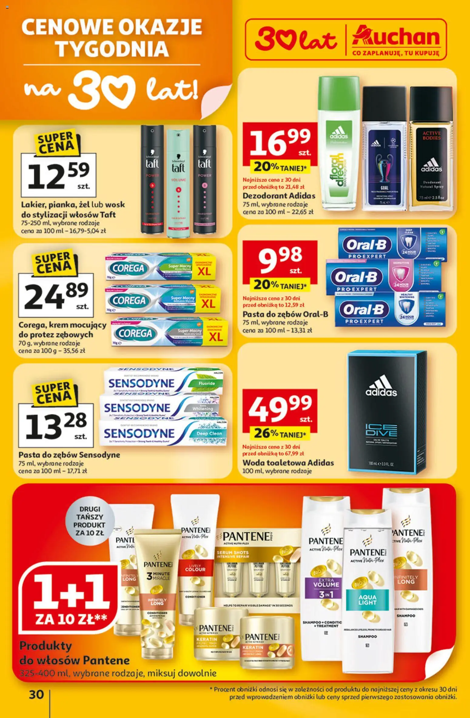 Auchan Gazetka - 30 Lat Hipermarket od 22.01.2026 | Strona: 30 | Produkty: Krem, Dezodorant, Pasta do zębów, Woda