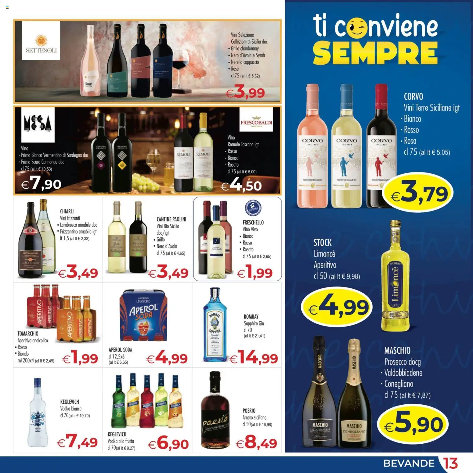 Volantino MerSi Supermercati del 22.04.2026 | Pagina: 13 | Prodotti: Vodka, Frutta, Aperol, Amaro