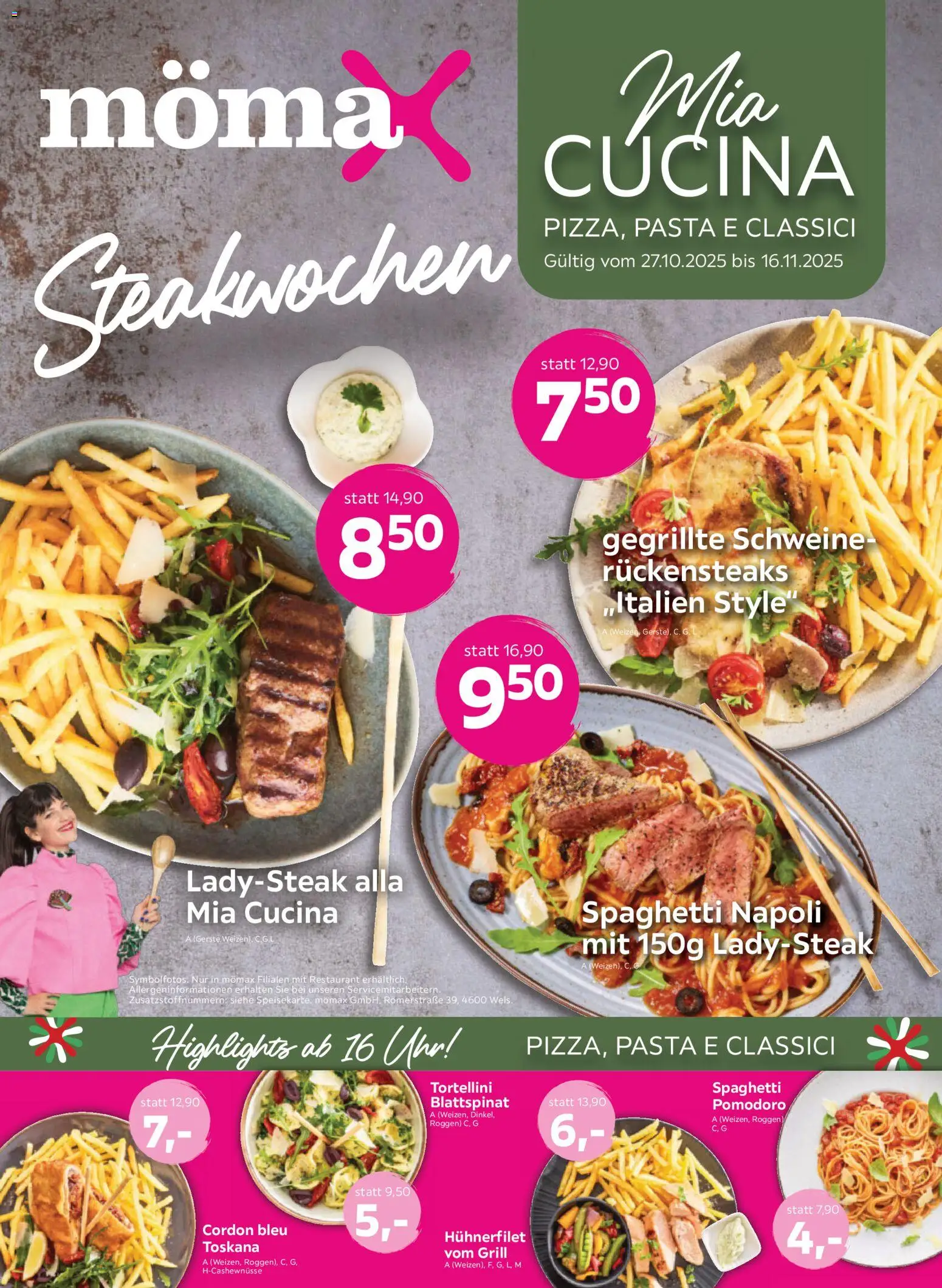 Mömax Restaurantangebote gültig ab 28.10.2025 | Seite: 1 | Produkte: Pasta, Uhr, Grill, Hajdina liszt