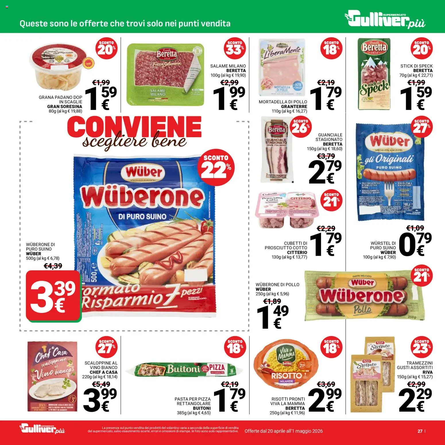 Volantino Gulliver del 20.04.2026 | Pagina: 27 | Prodotti: Salame, Suino, Pasta, Mortadella
