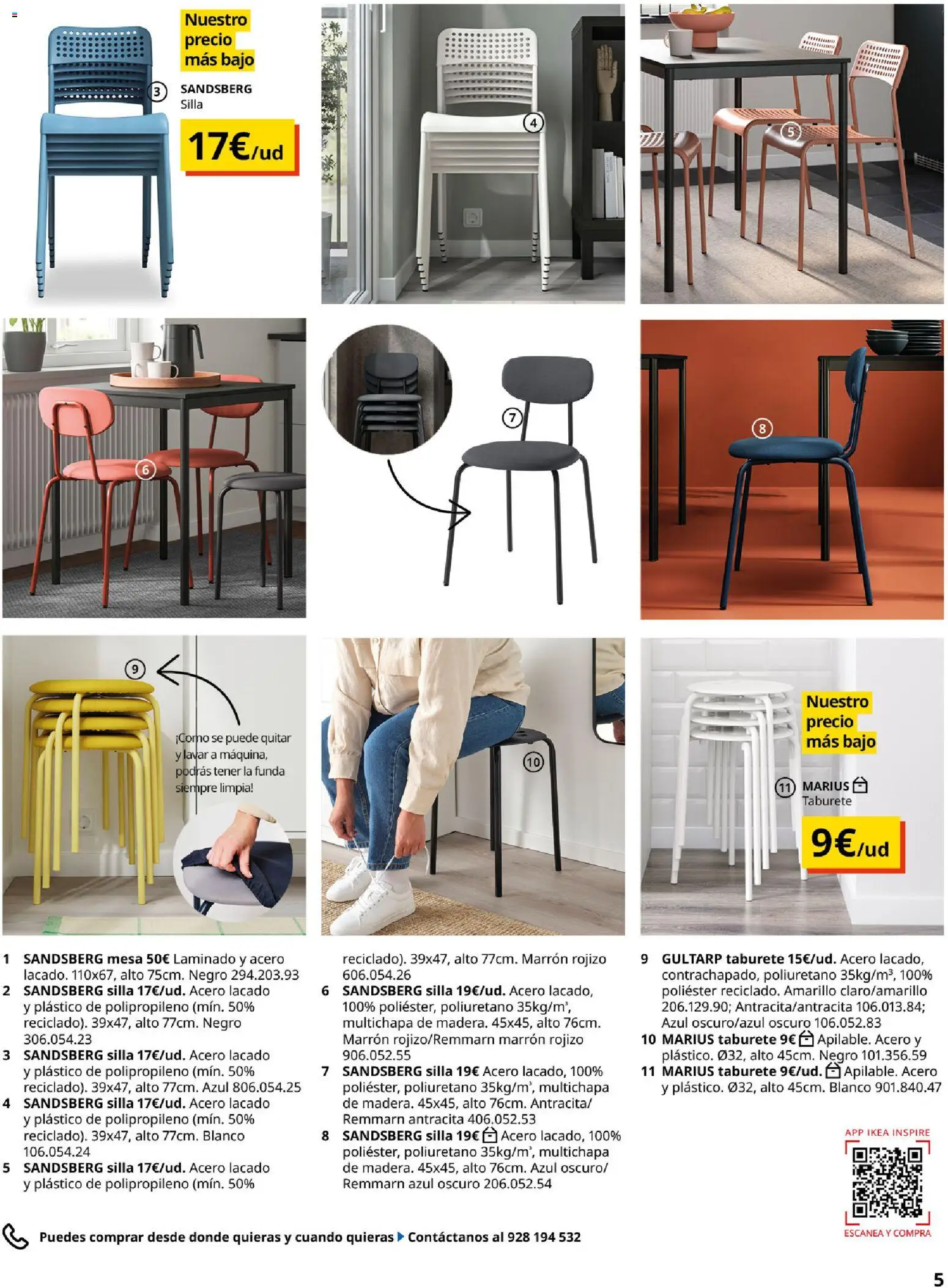 Catálogo IKEA Comedores │ válido desde el 06.03.2026 | Página: 5 | Productos: Taburete, Funda, Mesa, Silla