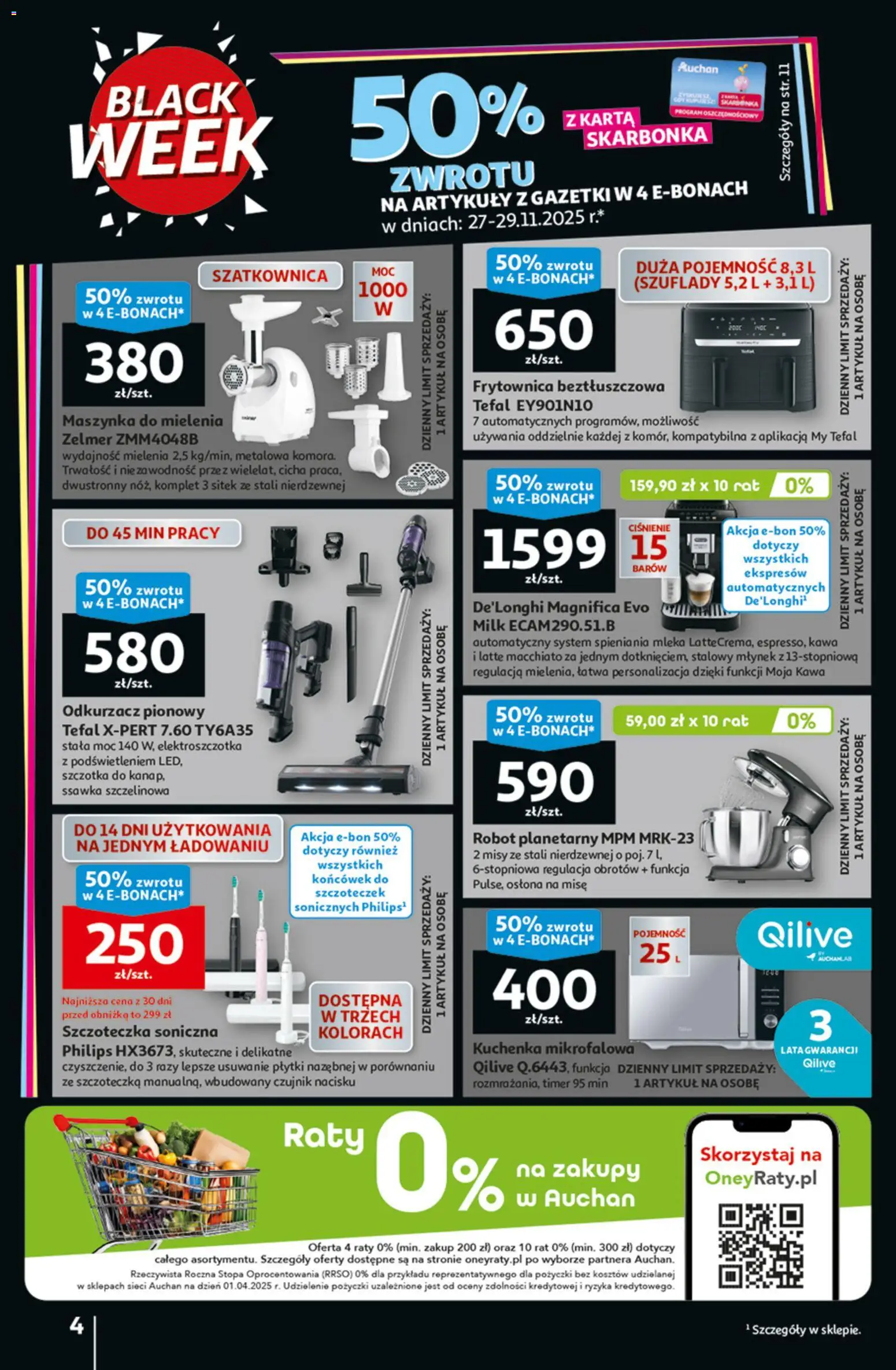 Auchan Black Friday od 27.11.2025 | Strona: 4 | Produkty: Kuchenka mikrofalowa, Kuchenka, Mleka, Młynek