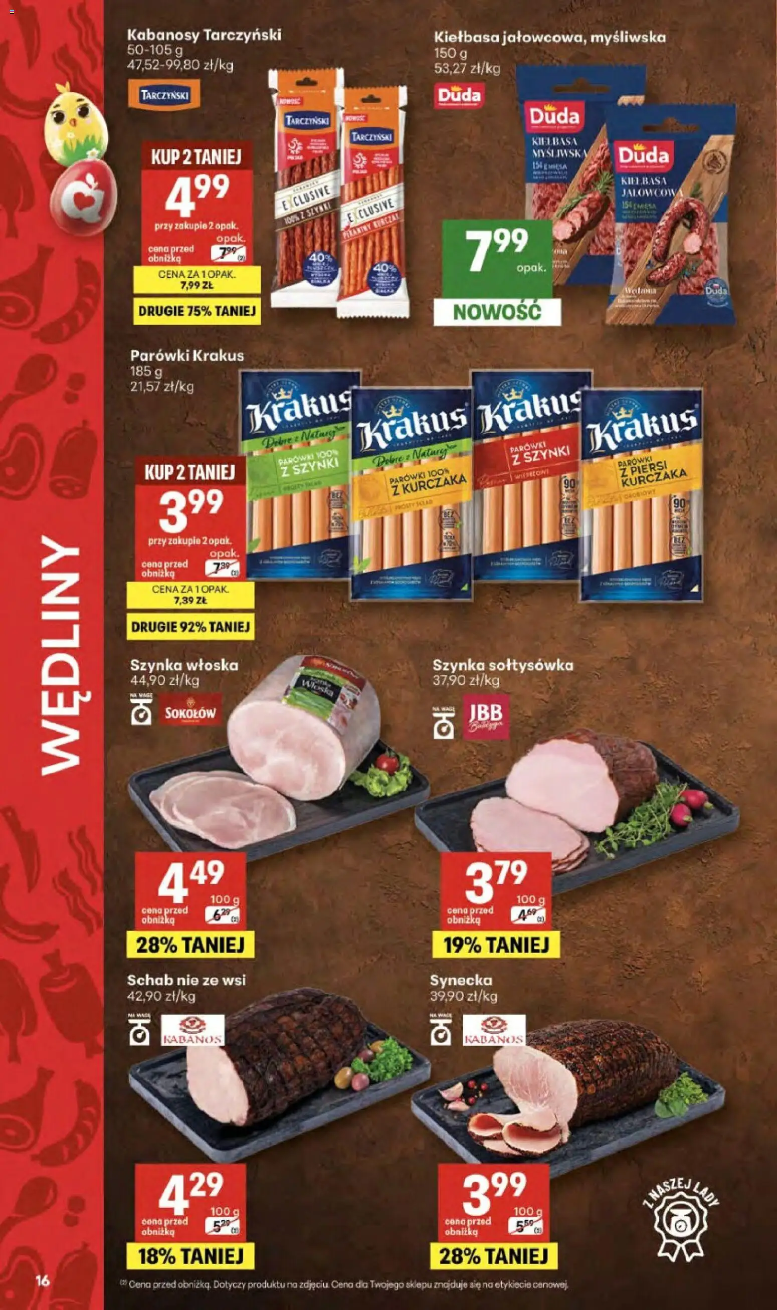 Delikatesy Centrum gazetka - Sklepy Własne od 02.04.2026 | Strona: 16 | Produkty: Schab, Myśliwska, Parówki, Szynka
