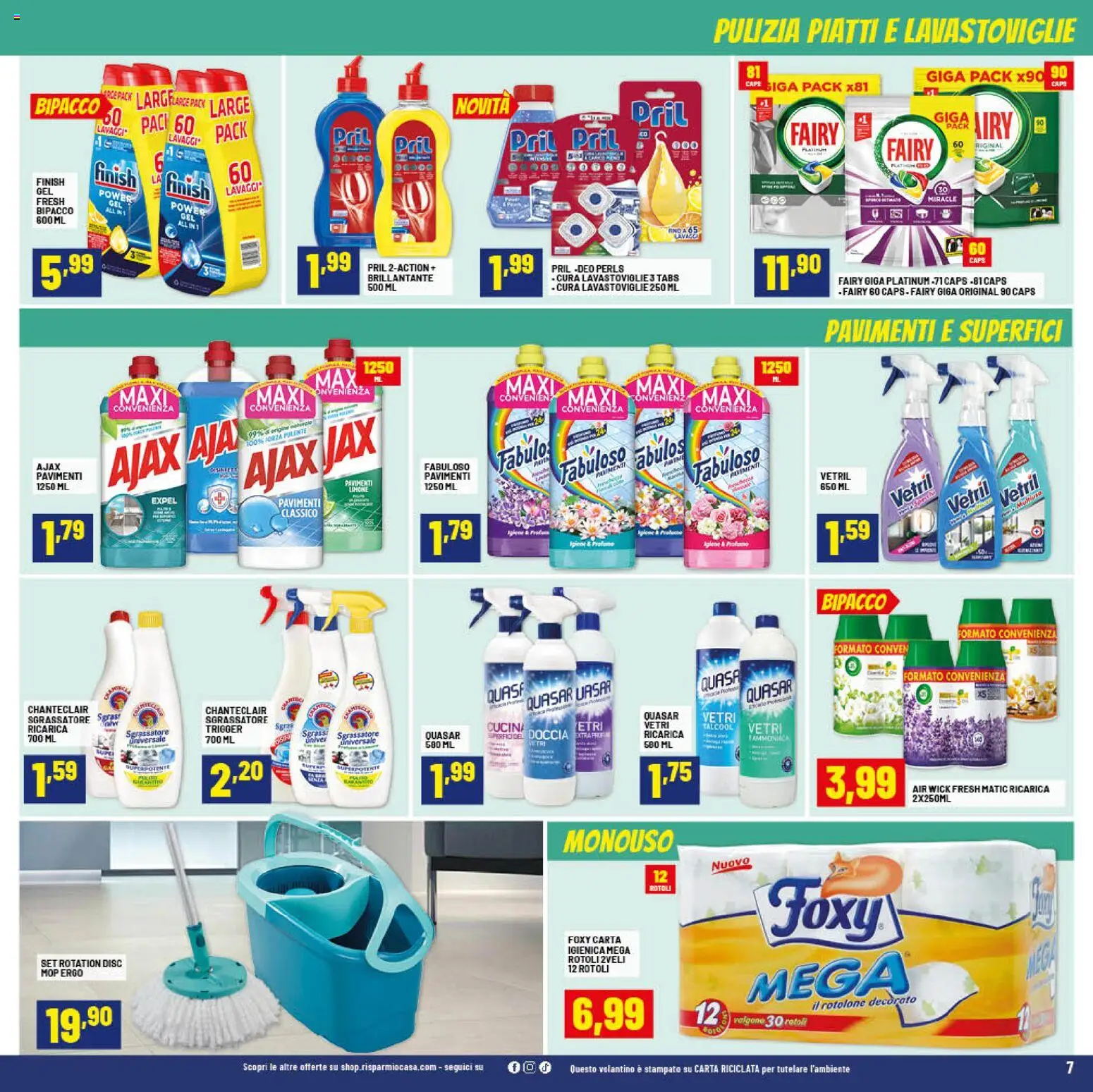 Volantino RisparmioCasa del 07.01.2026 | Pagina: 7 | Prodotti: Sgrassatore, Lavastoviglie, Doccia, Profumo