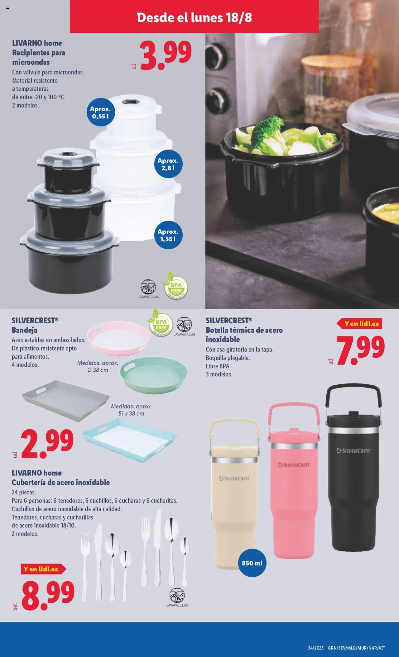 Lidl catálogo de bazar VAL │ válido desde el 18.08.2025 | Página: 9 | Productos: Lavavajillas, Bandeja, Cubertería
