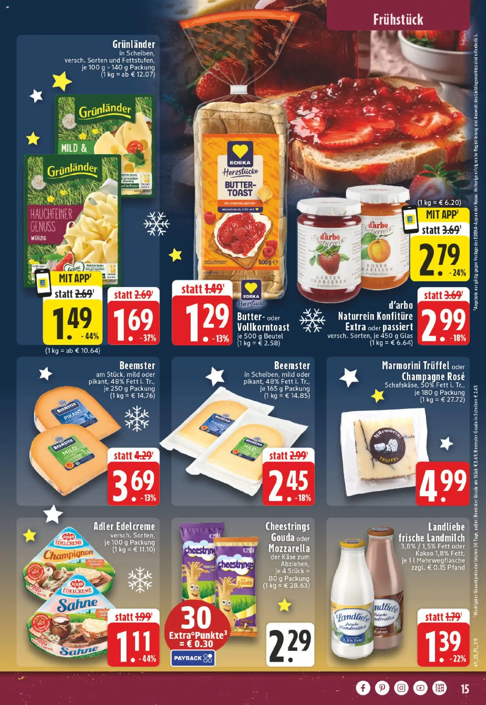 Edeka Prospekt 	 – gültig ab 01.12.2025 | Seite: 15 | Produkte: Käse, Toast, Mozzarella, Gouda
