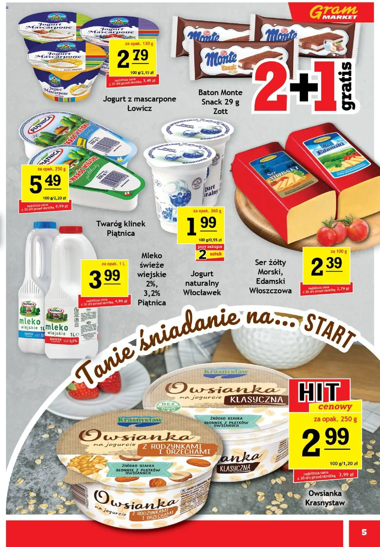 Gram Market Gazetka od 08.10.2025 | Strona: 5 | Produkty: Mascarpone, Baton, Mleko, Woda