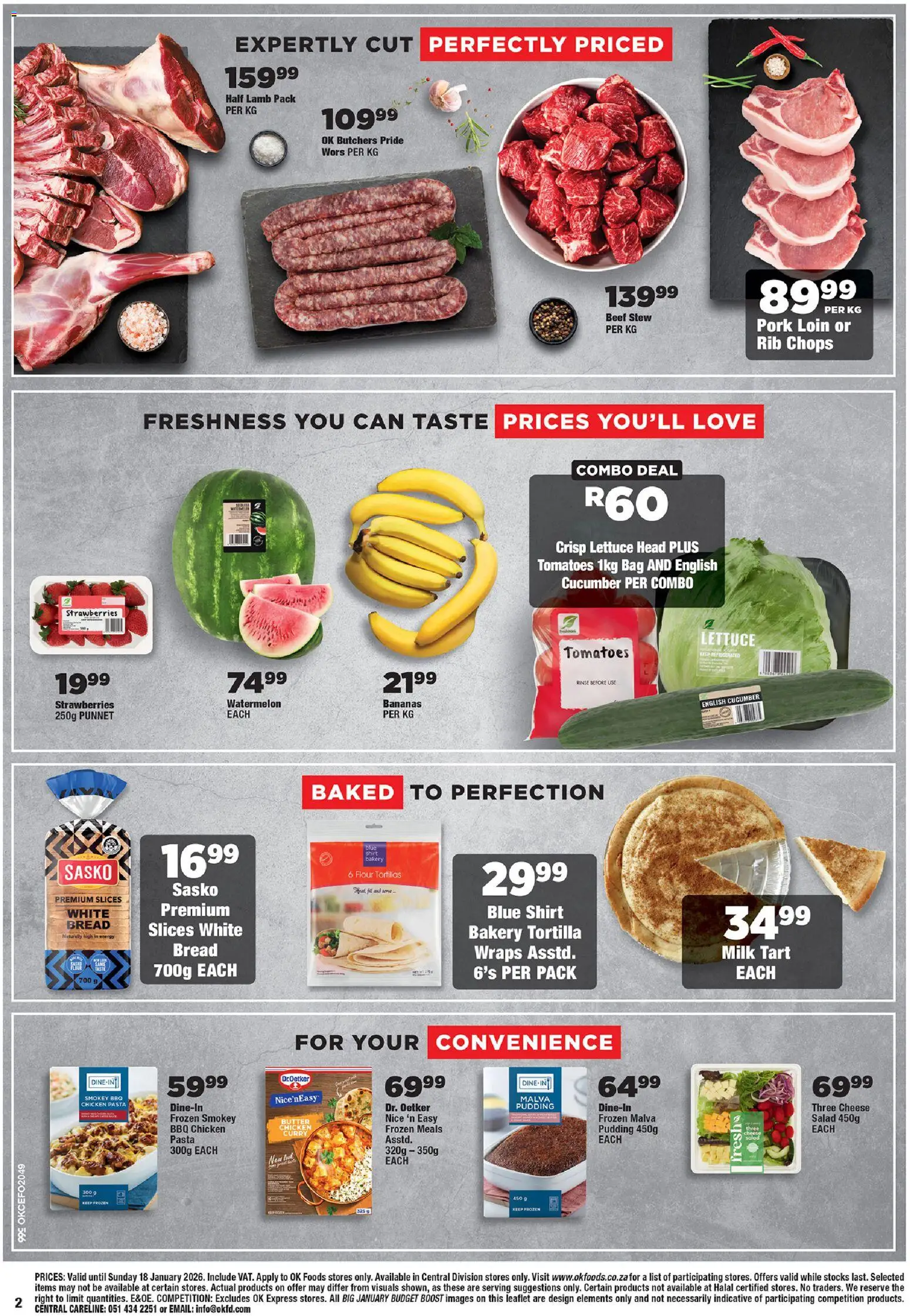 New OK Foods catalogue – valid from 05.01.2026 | Page: 2 | Products: Chicken, Pork, Tomatoes, Lettuce
