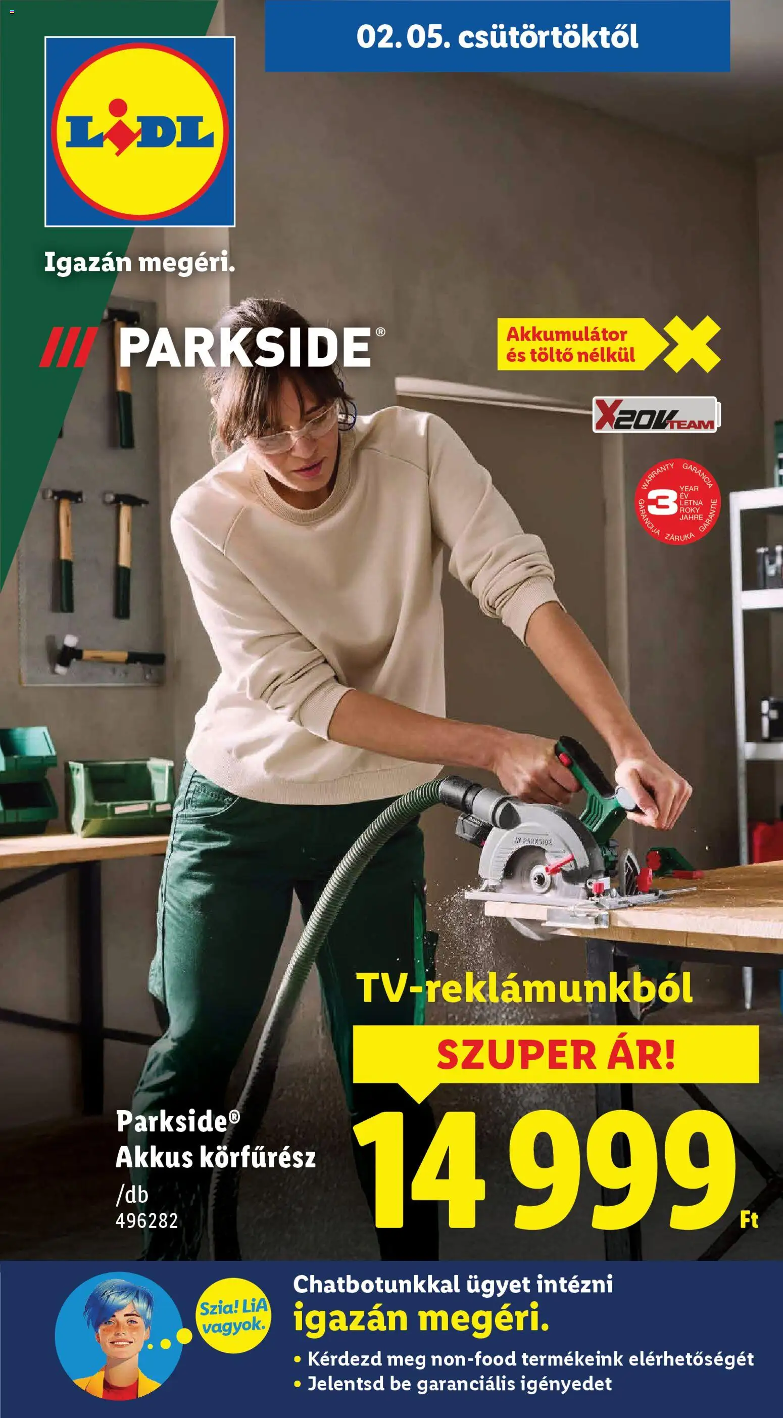 Lidl akciós ujság - amely érvényes a következő dátumtól: 05.02.2026 | Oldal: 1 | Termékek: Parkside, Körfűrész, Akkumulátor, Töltő