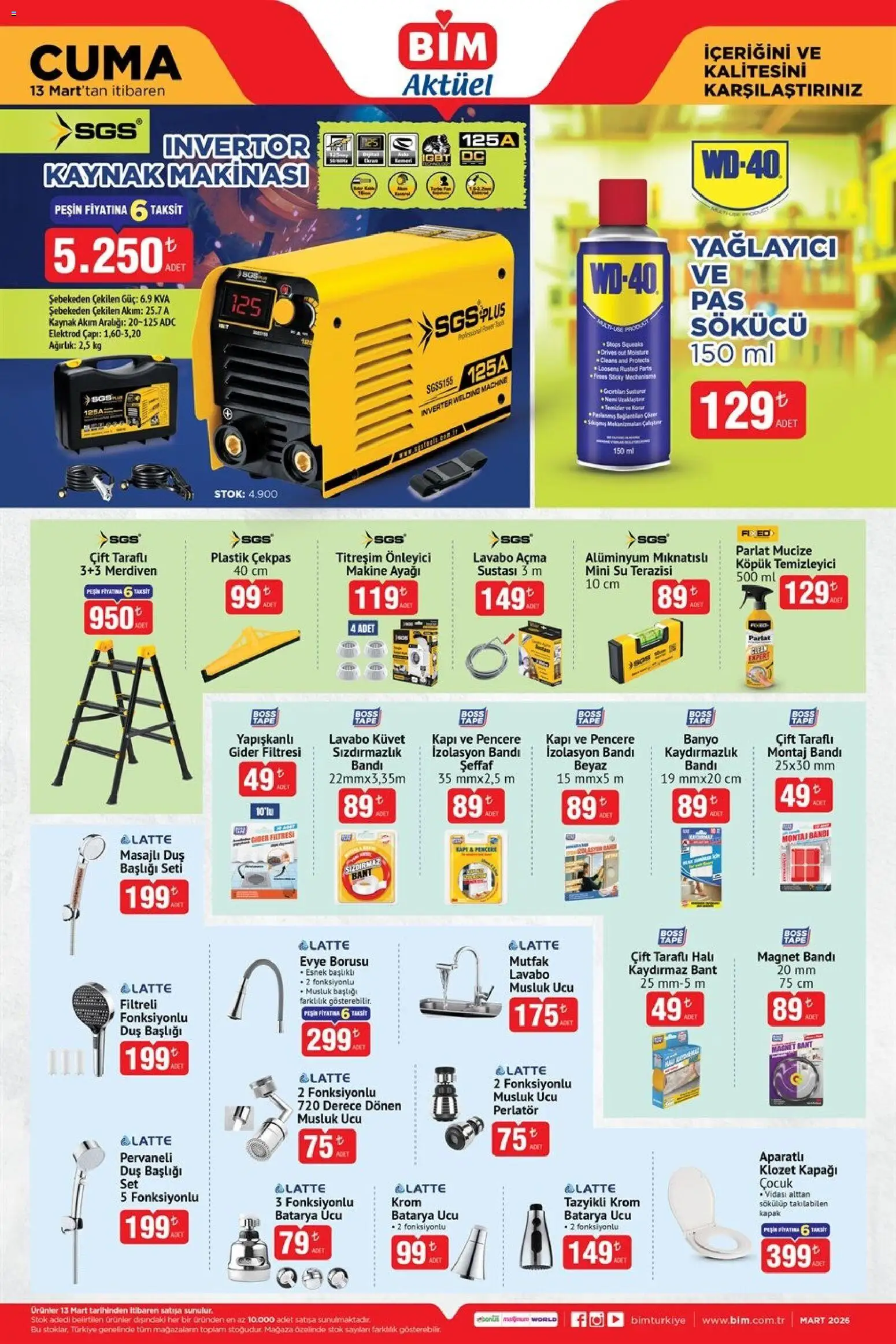 BİM - Katalog Cuma - 13.03.2026 tarihinden itibaren geçerlidir | Sayfa: 3 | Ürünler: Çift taraflı, Lavabo, Su, Ağırlık