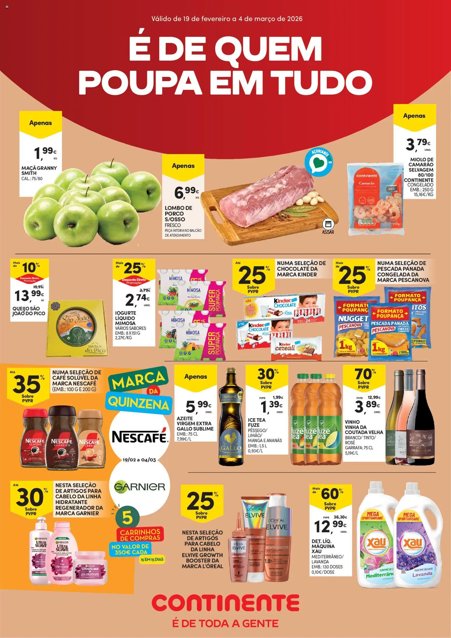 Continente - Açores │ válido de 19.02.2026 | Página: 1 | Produtos: Café solúvel, Iogurte, Chocolate, Creme