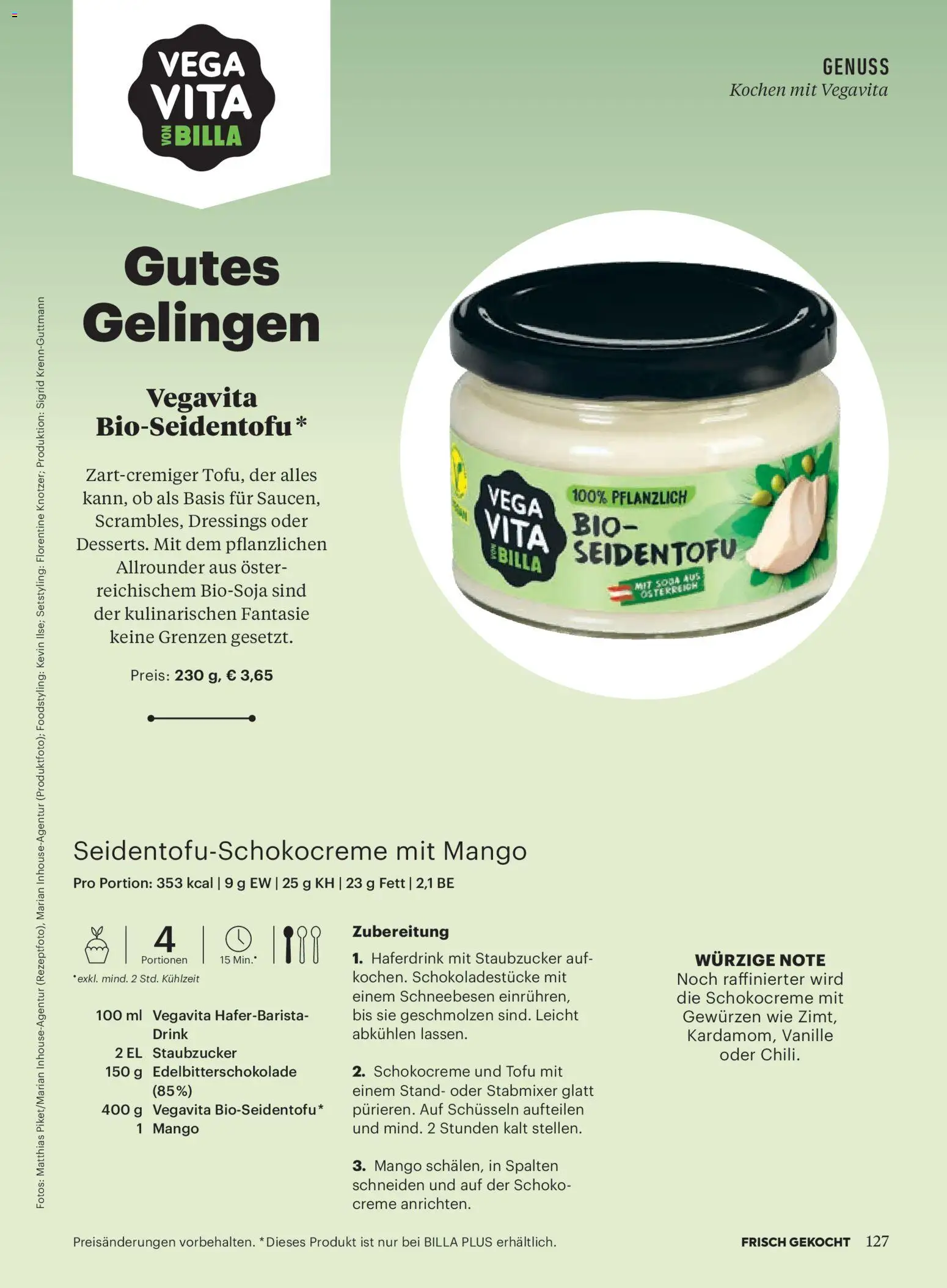 Billa  Frisch Gekocht gültig ab 01.11.2025 | Seite: 123 | Produkte: Mango, Creme