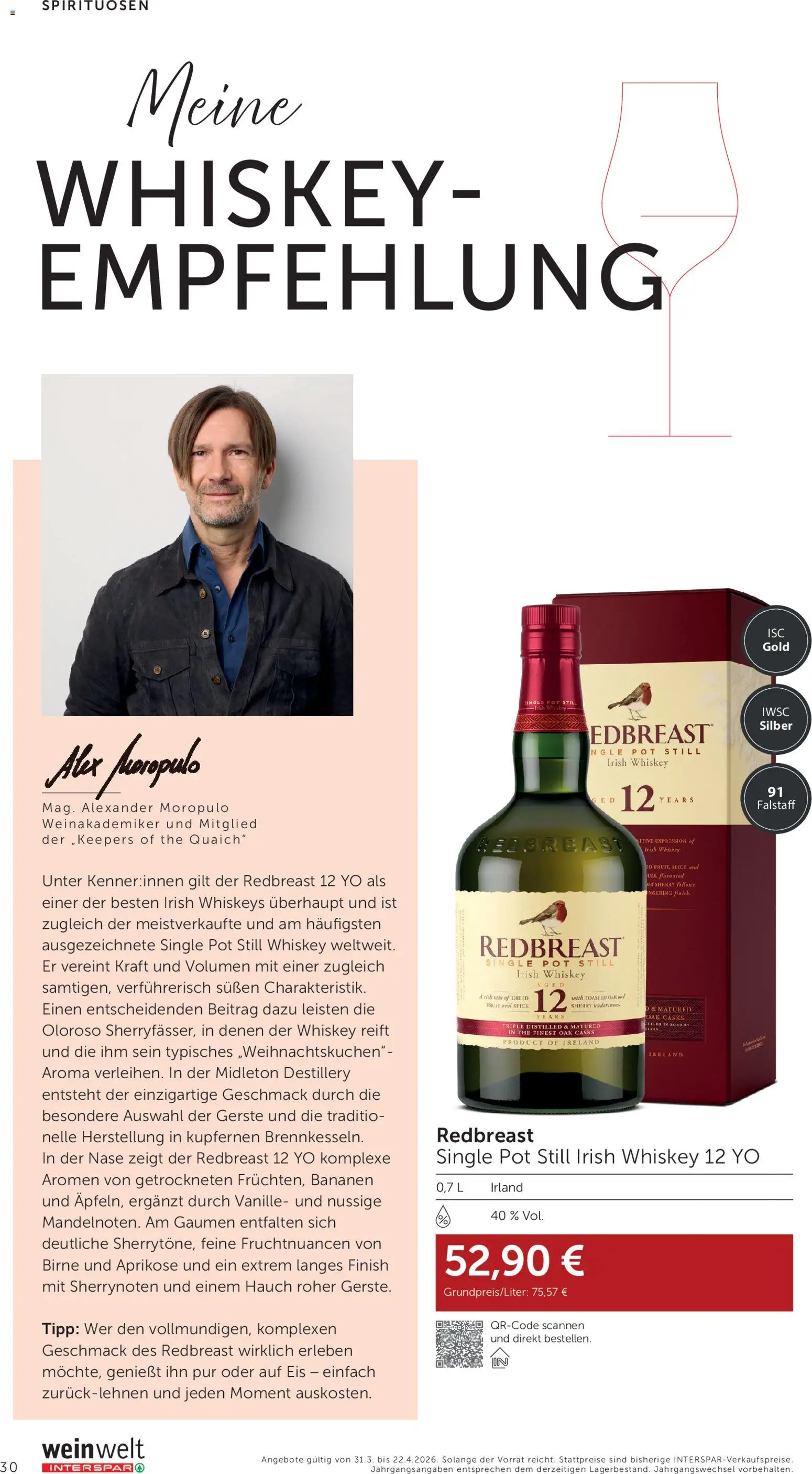 Interspar Wein Welt gültig ab 31.03.2026 | Seite: 30 | Produkte: Whiskey, Eis, Birne, Bananen