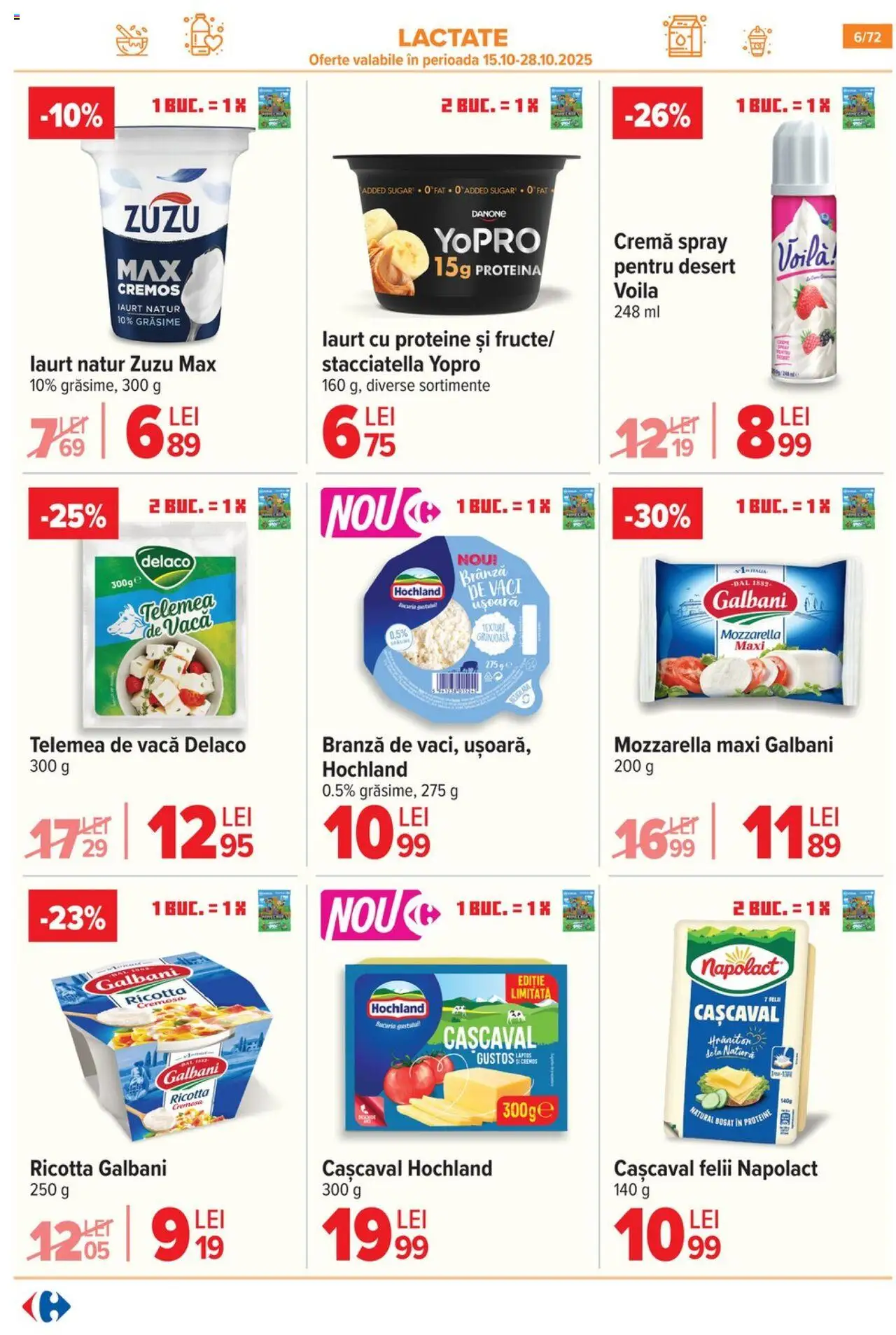 Noul catalog Carrefour – valabil de la 15.10.2025 | Pagină: 7 | Produse: Masaüstü kılıfı, Cașcaval, Mozzarella, Cremă