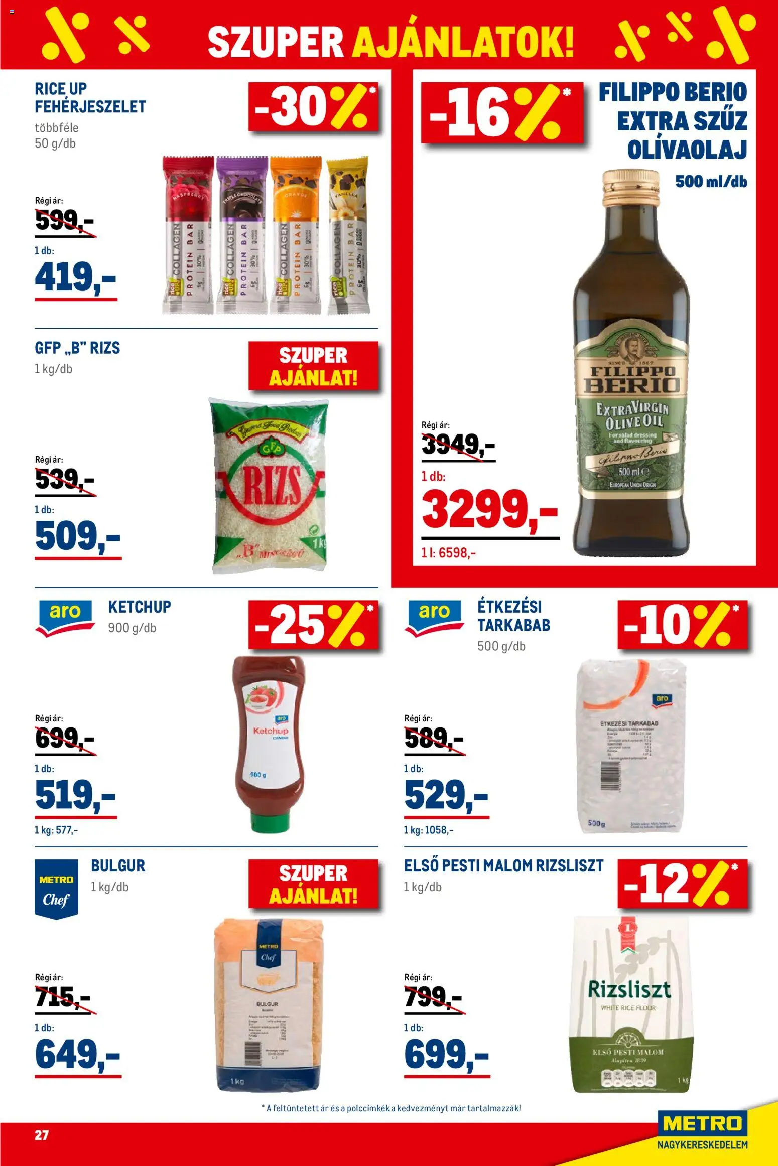 Metro akciós ujság - amely érvényes a következő dátumtól: 02.01.2026 | Oldal: 27 | Termékek: Rizsliszt, Protein bar, Protein, Ketchup