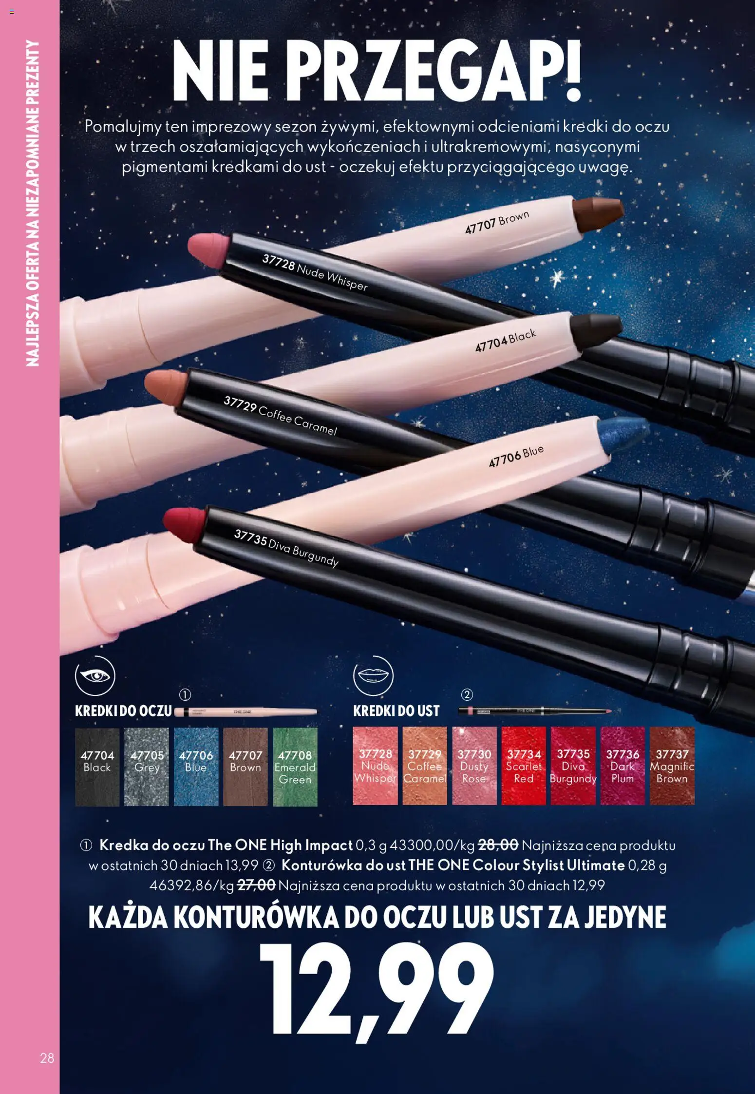Oriflame Katalog 17 2025 od 03.12.2025 | Strona: 28 | Produkty: Kredka do oczu, Konturówka