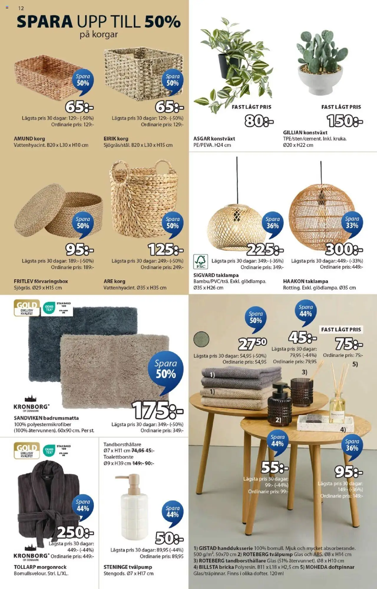 JYSK reklamblad aktuell från 08.09.2025 | Sida: 12 | Produkter: Badrumsmatta, Konstväxt, Korg
